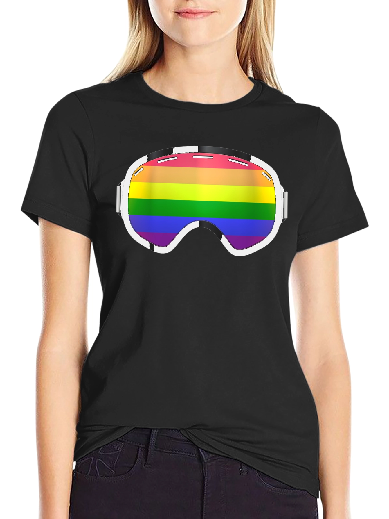 Black Rainbow Ski Goggles Graphic Tee - Black view 2