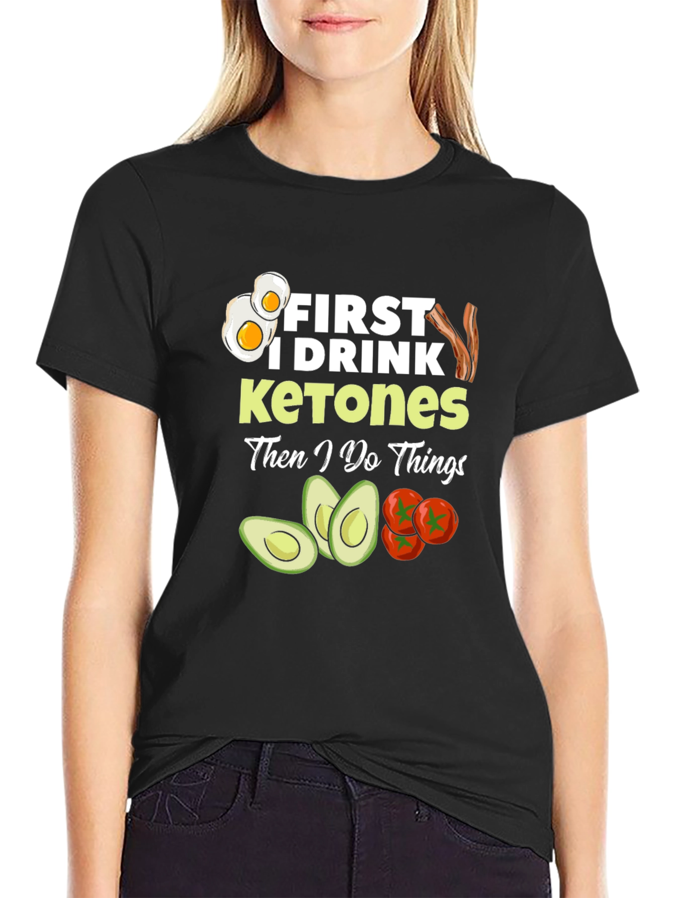 Black Keto Diet T-Shirt: First I Drink Ketones view 2
