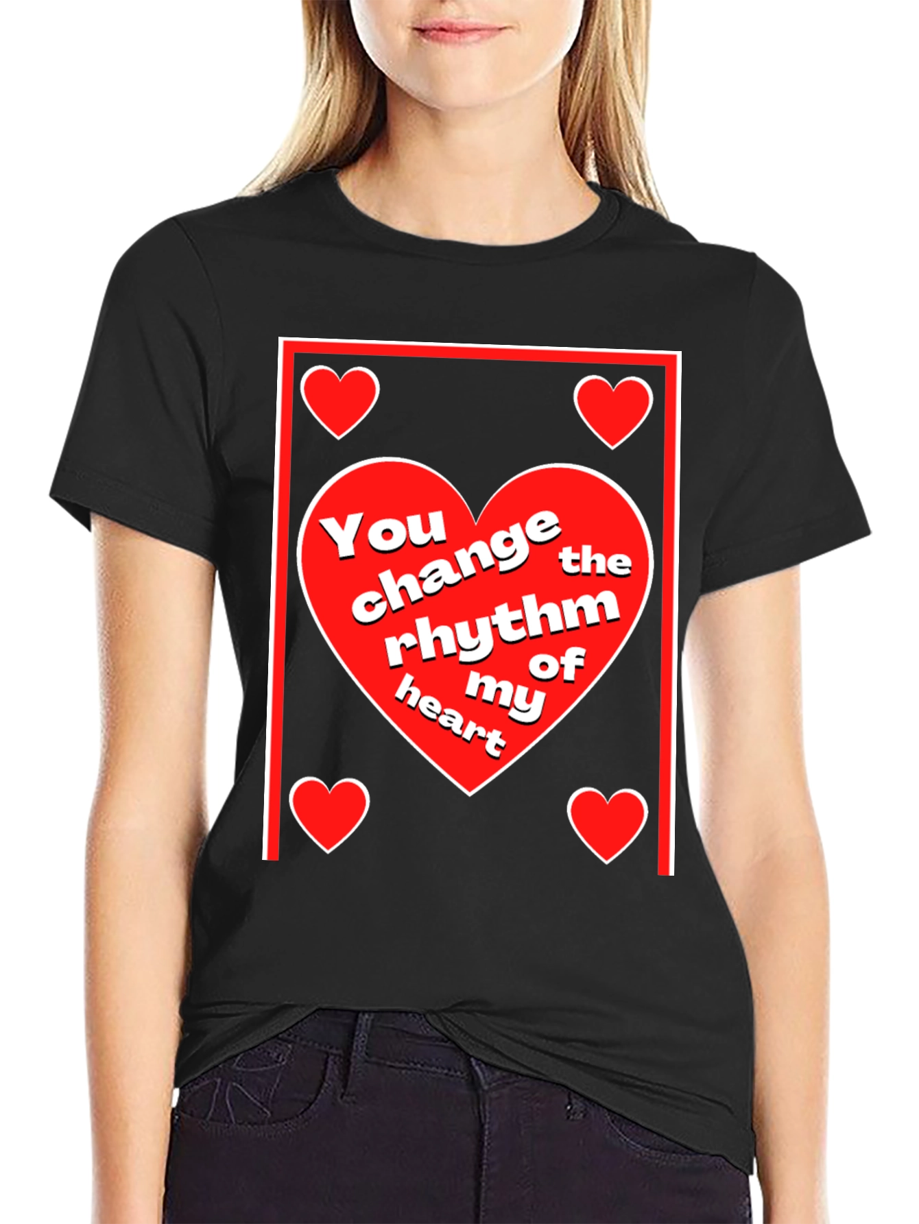 Black Heart Rhythm T-Shirt - Love & Romance Design view 2