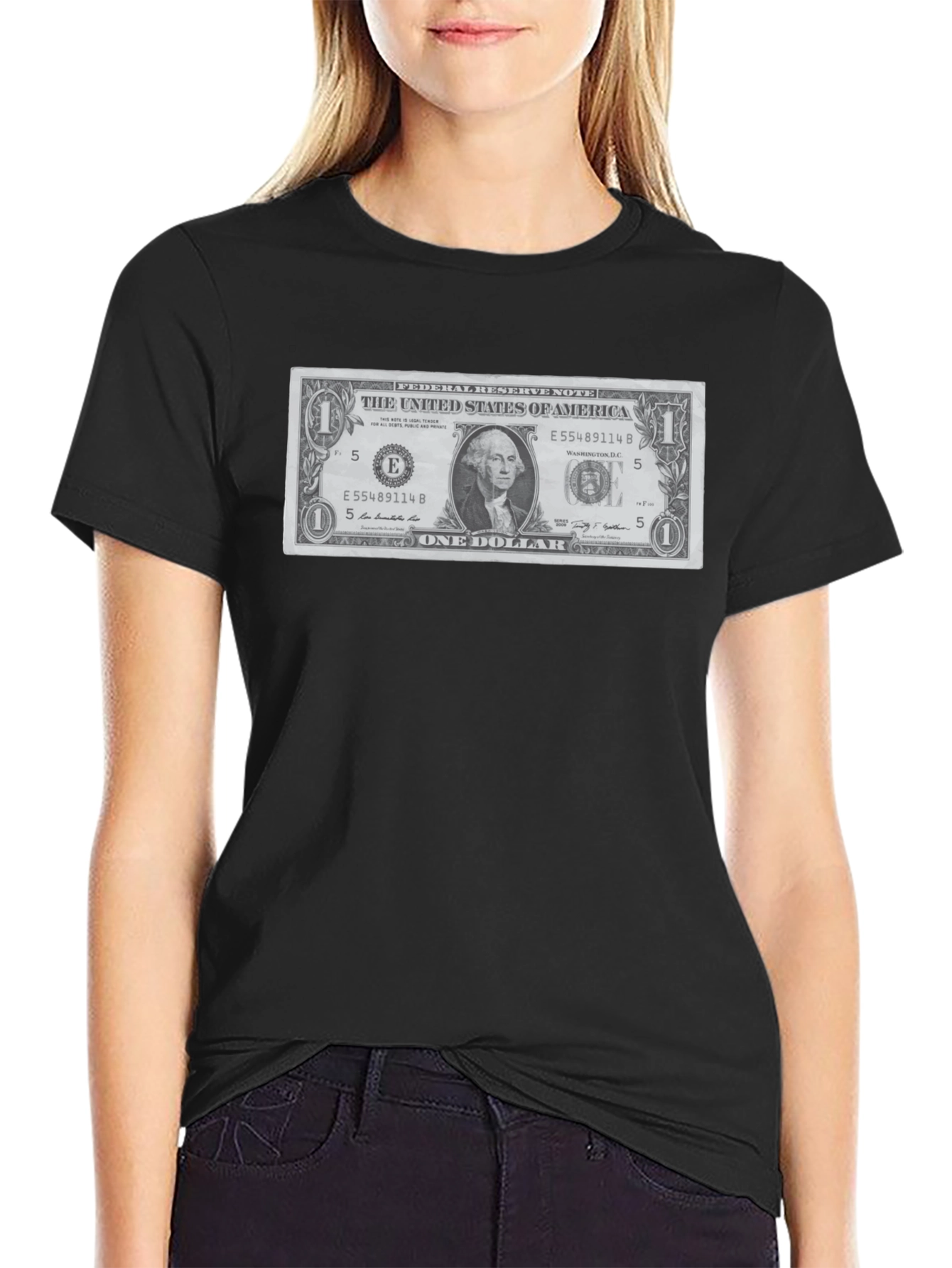 Black One Dollar Bill Graphic T-Shirt - Novelty Tee view 2
