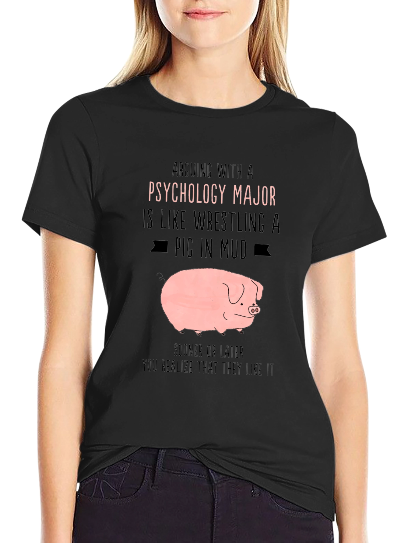 Black Psychology Major Pig T-Shirt view 2