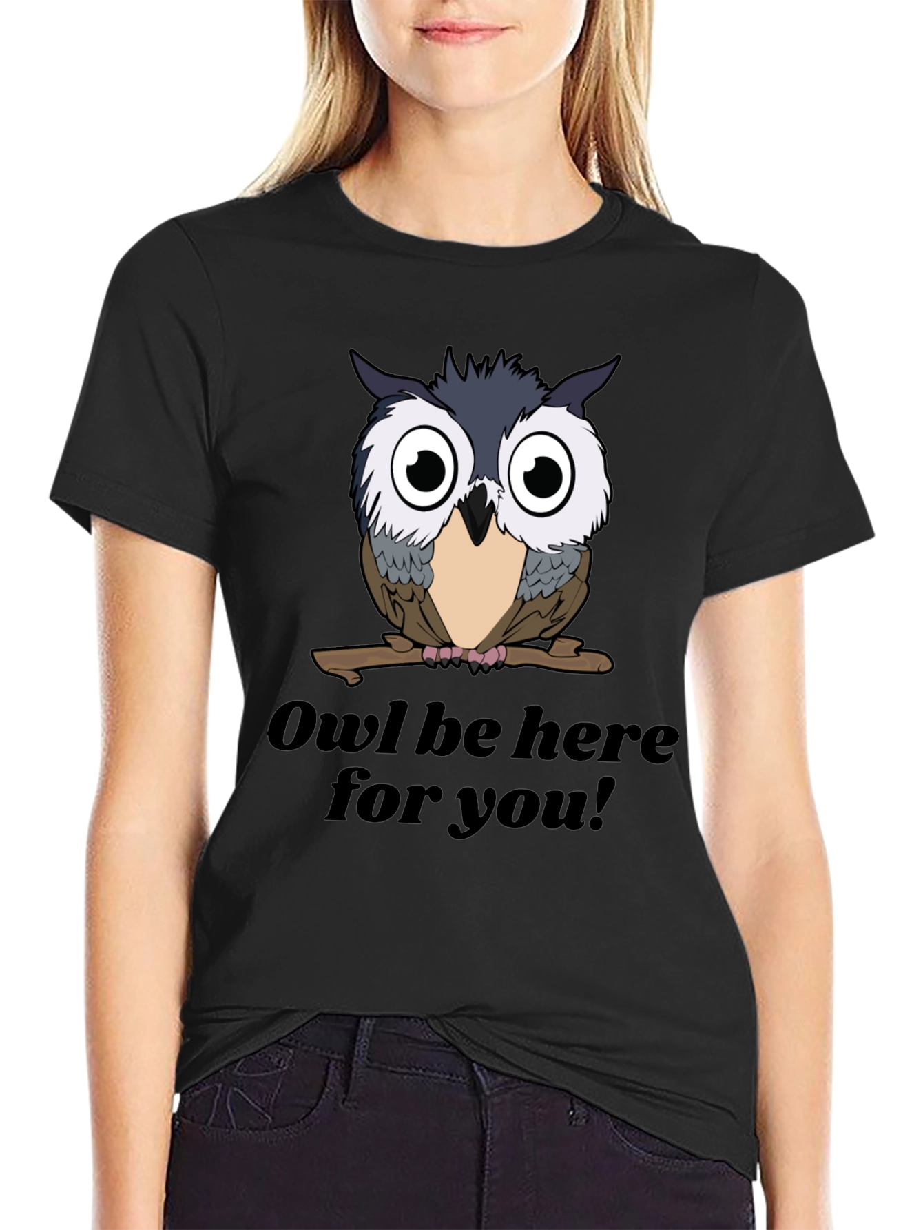 Black Owl Be Here For You T-Shirt - Black Graphic Tee view 2