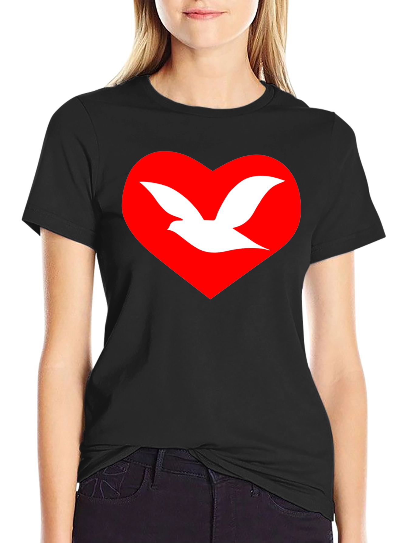 Black Dove Heart Graphic T-Shirt - Unisex Black Tee view 2