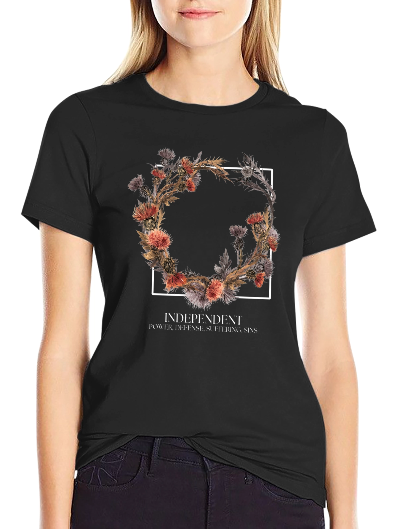 Black Floral Wreath Graphic Tee - Independent Style view 2