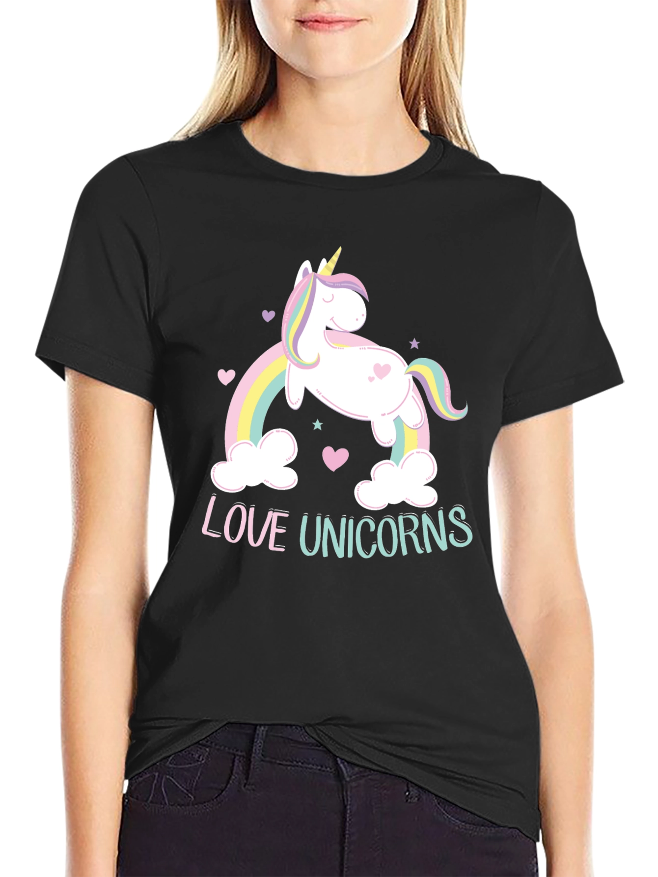 Black Love Unicorns Graphic Tee - Black Cotton Blend Shirt view 2