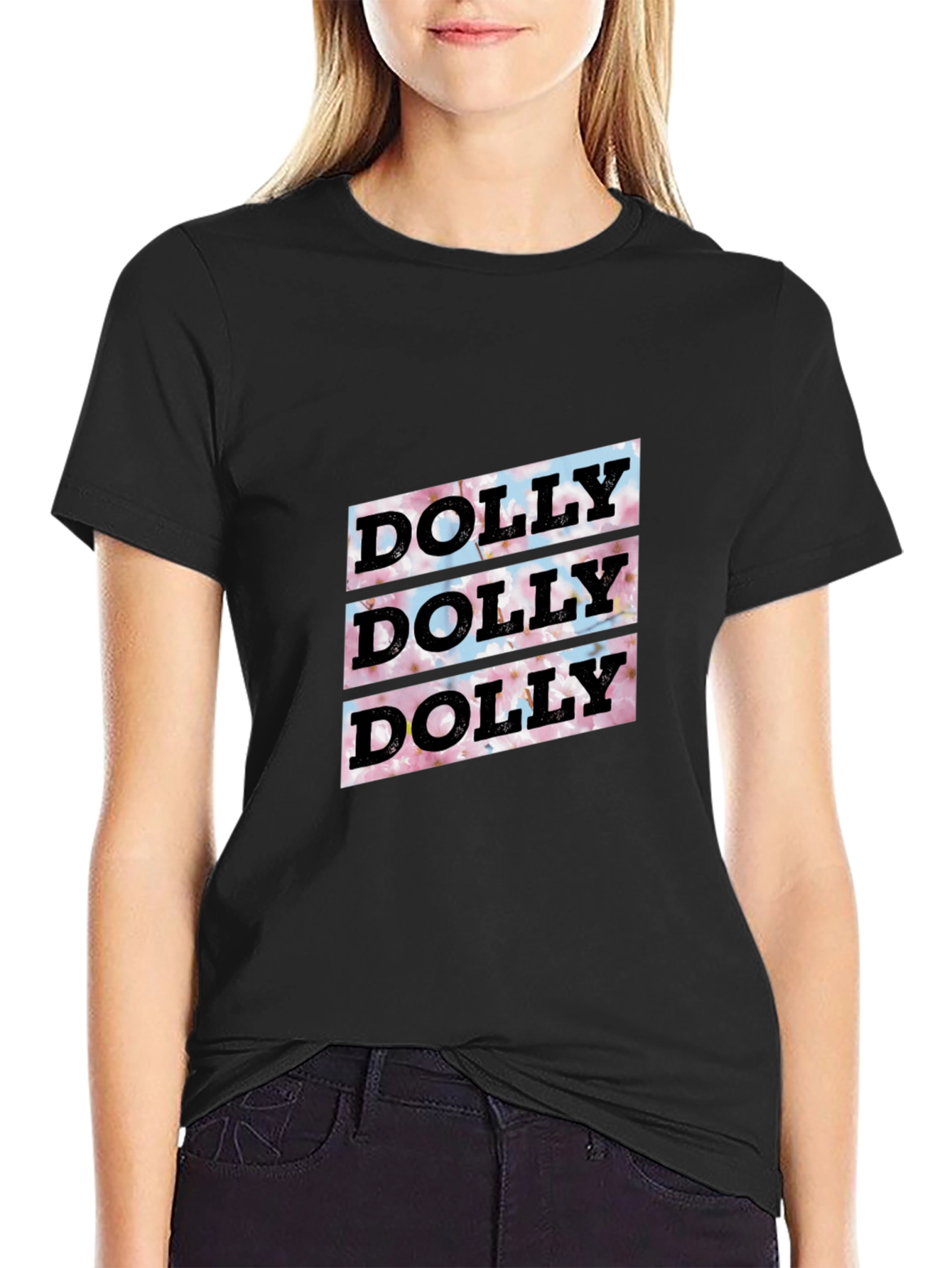 Black Dolly Floral Graphic Tee - Soft Black Cotton T-Shirt view 2