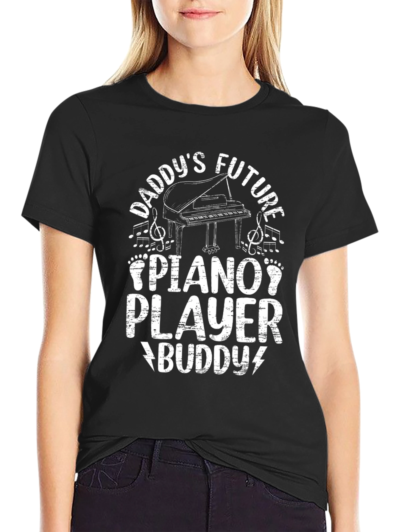 Black Daddy's Future Piano Player Buddy T-Shirt view 2