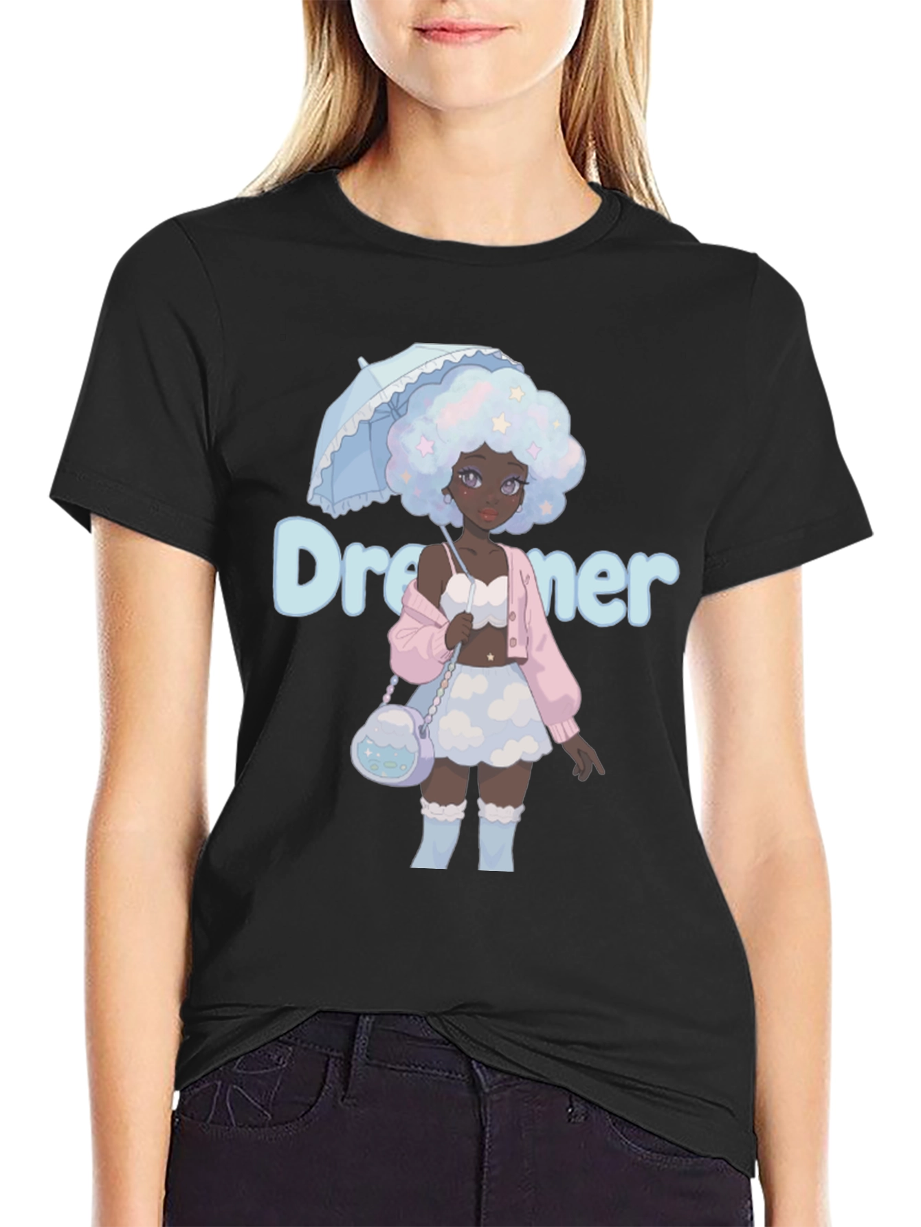 Black Dreamer Anime Girl Graphic T-Shirt view 2