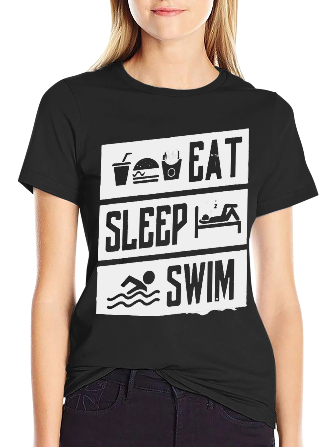 Black Eat Sleep Swim Black Graphic Tee view 2