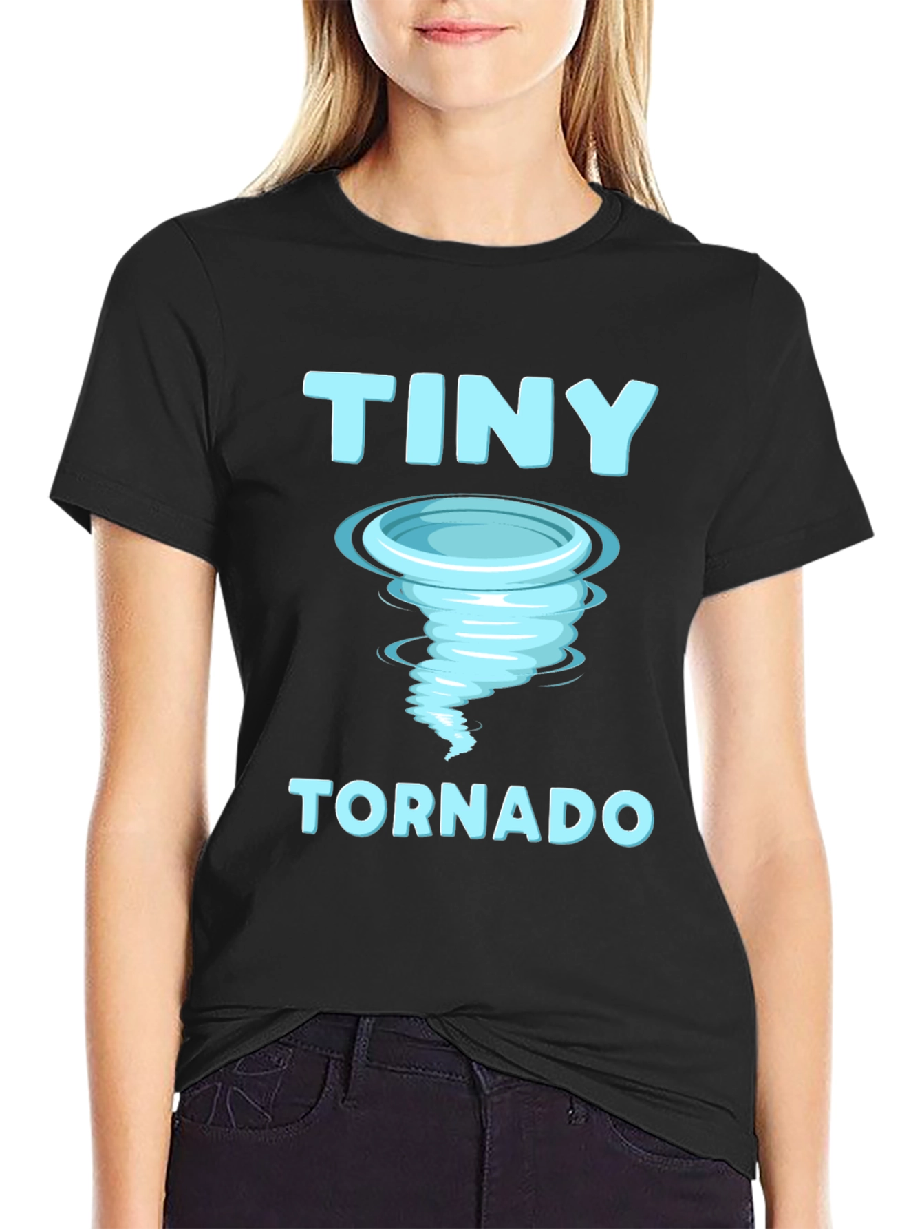 Black Tiny Tornado Graphic T-Shirt, Novelty Weather Tee view 2