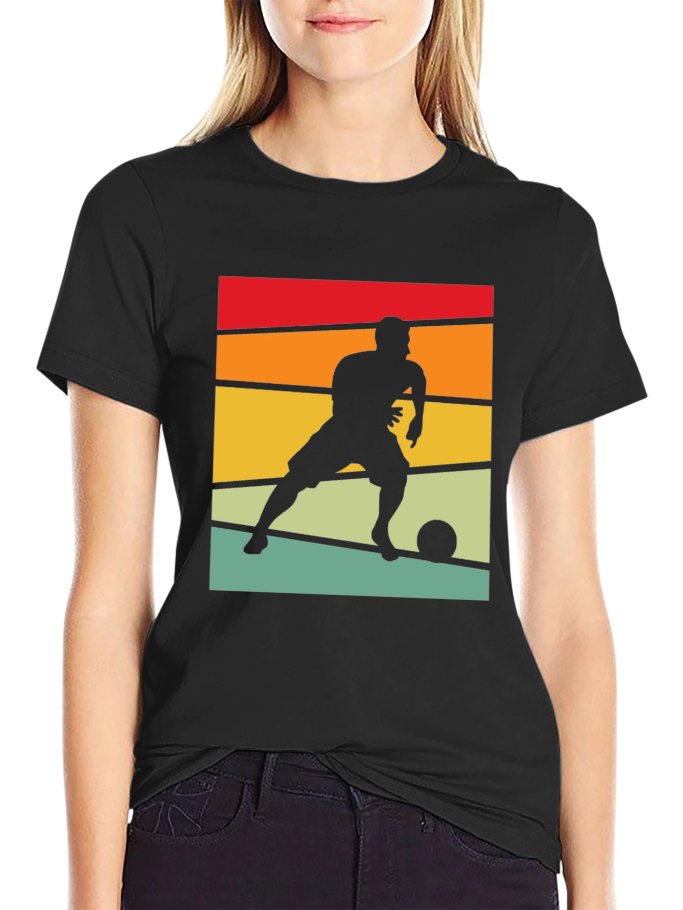 Black Retro Soccer Player Graphic Tee view 2