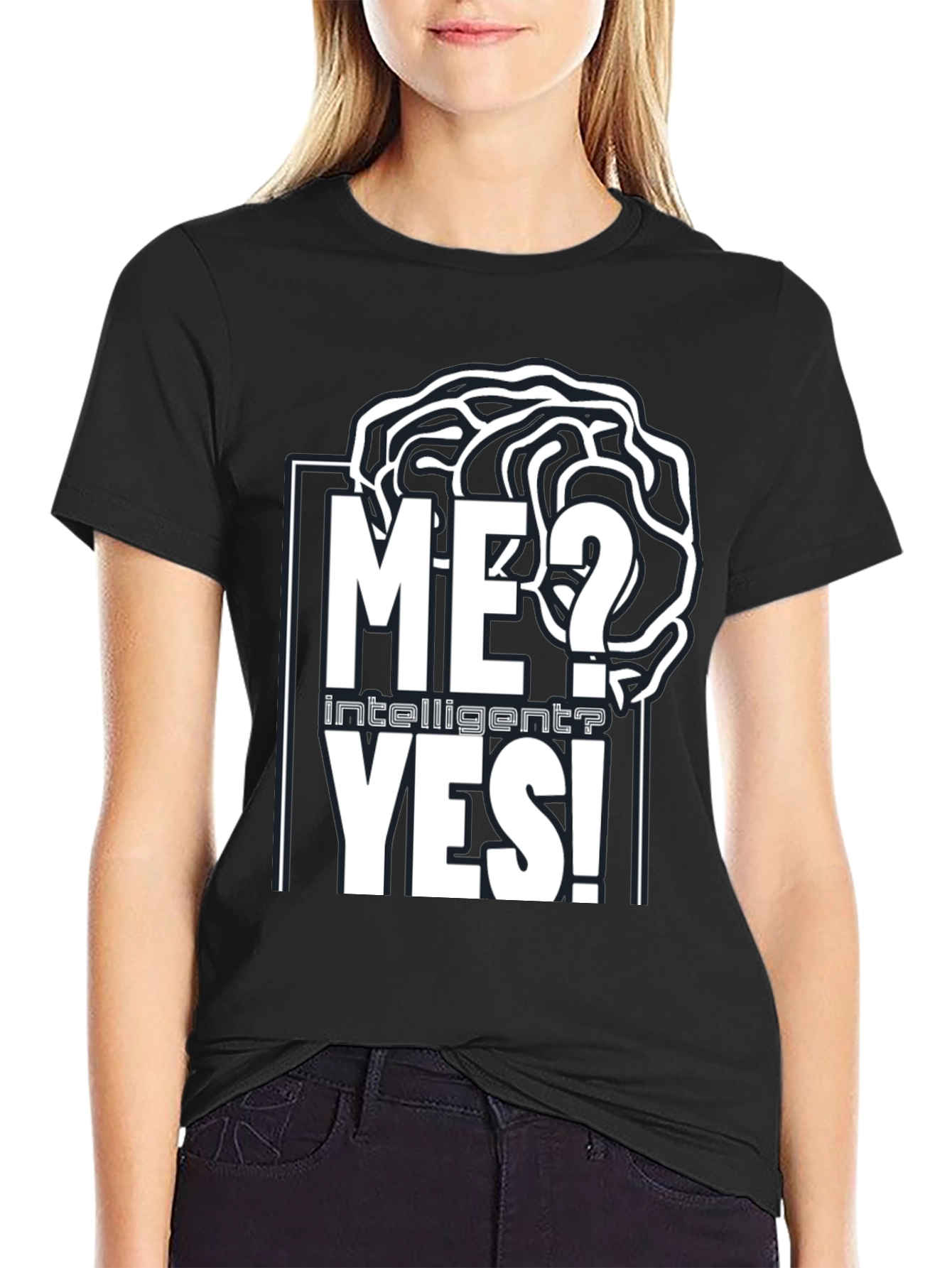 Black Intelligent YES! T-Shirt - Brain Design view 2