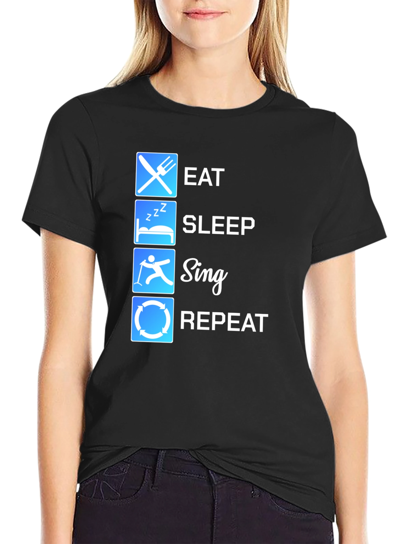Black Eat Sleep Sing Repeat Graphic T-Shirt view 2
