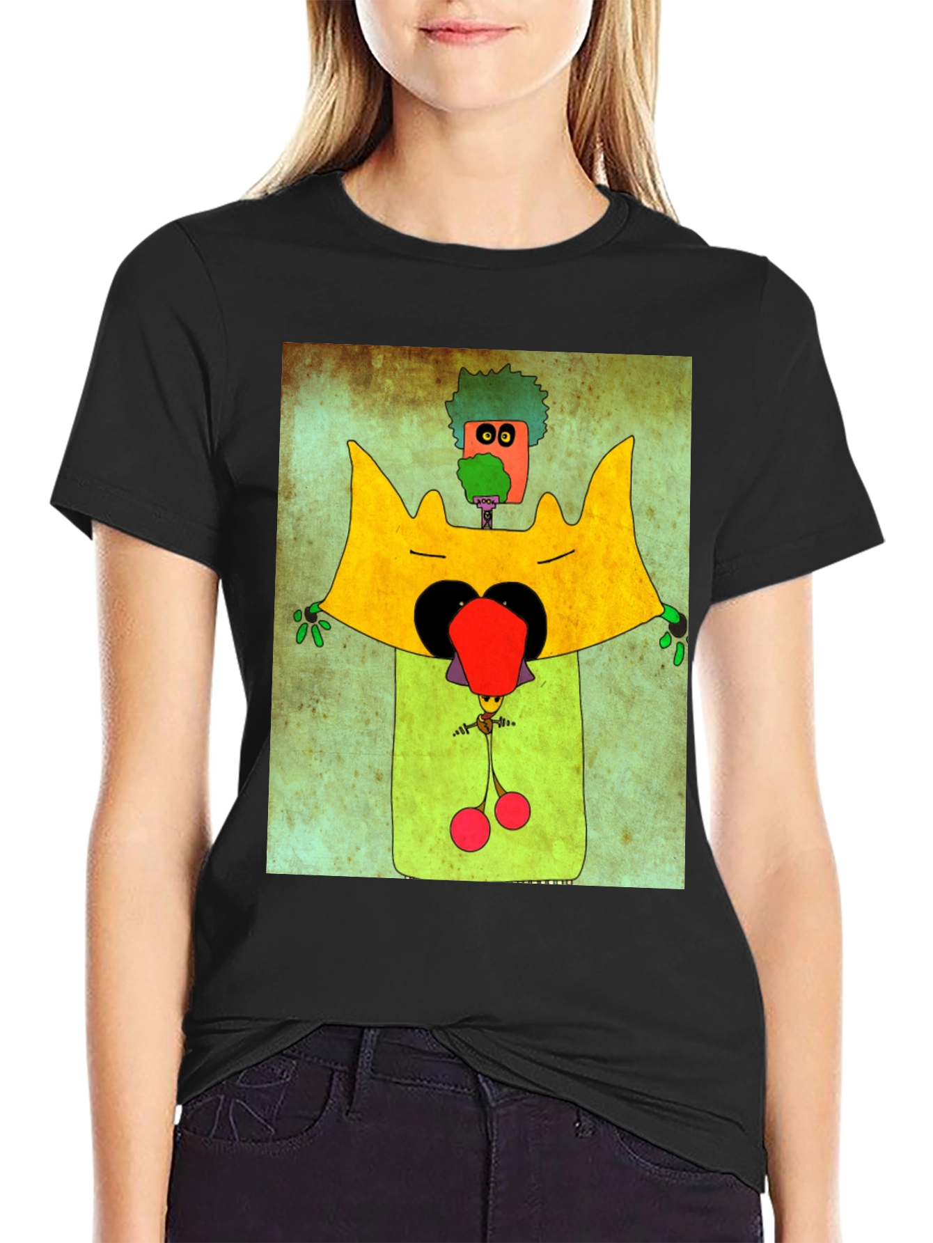 Black Funky Cartoon Character Graphic Tee view 2