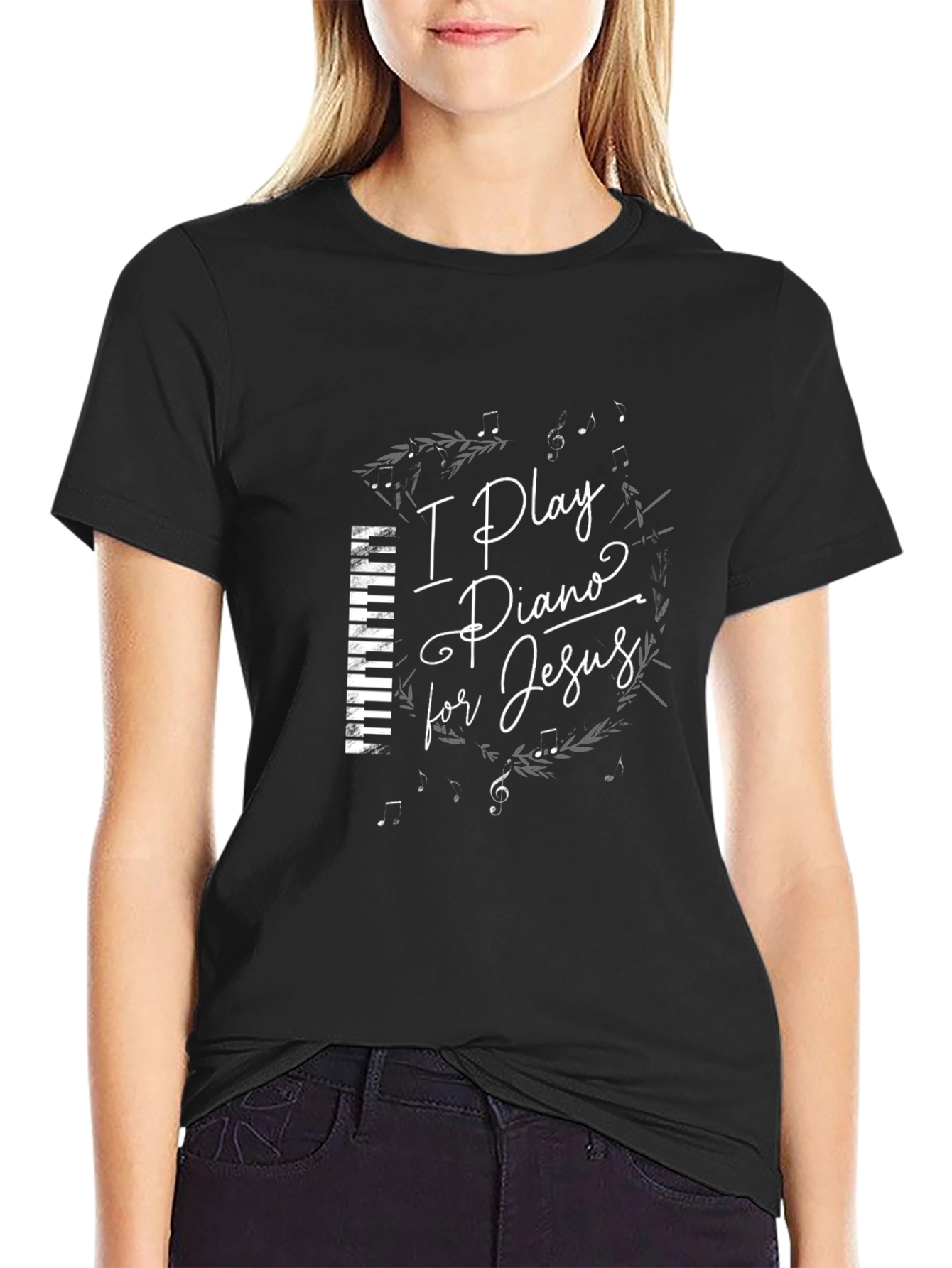 Black I Play Piano for Jesus Black T-Shirt view 2