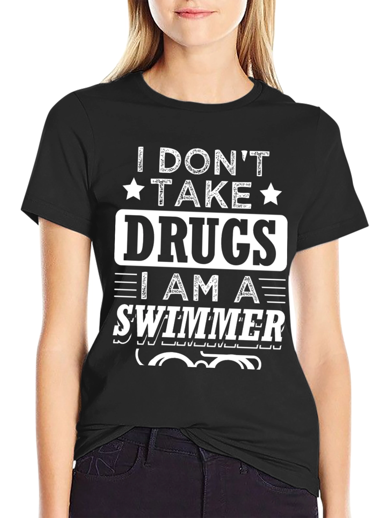 Black I Don't Take Drugs I Am a Swimmer Graphic T-Shirt view 2