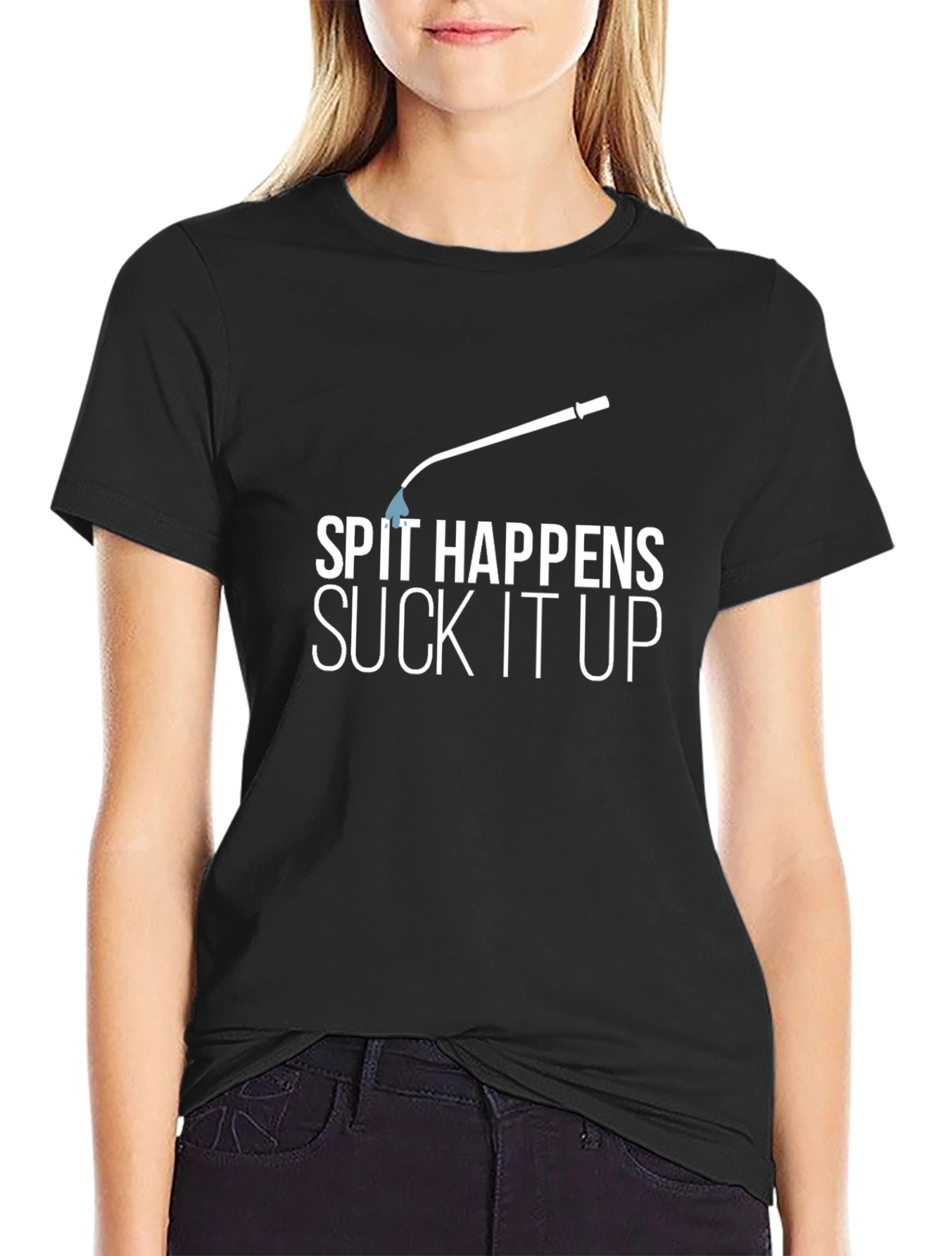 Black Spit Happens T-Shirt - Funny Sarcastic Humor Tee view 2
