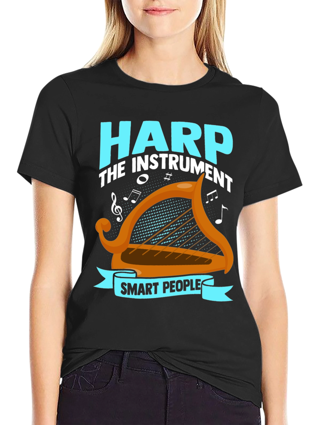 Black Harp Instrument Smart People T-Shirt view 2