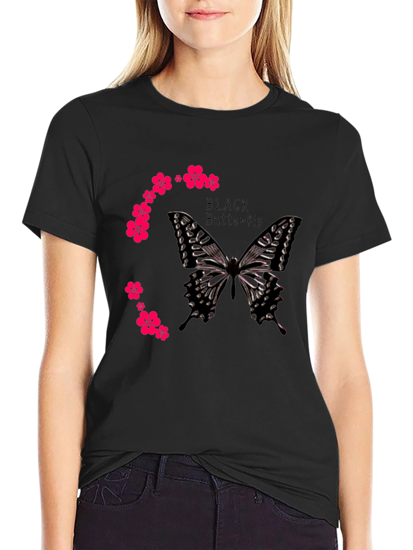 Black Black Butterfly Graphic Tee view 2