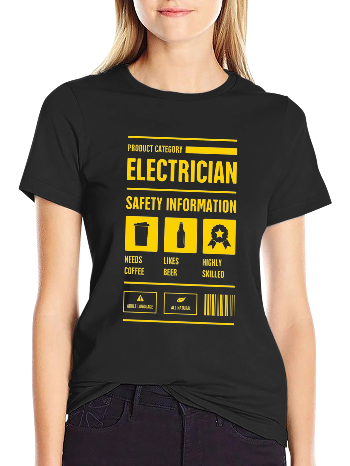 Black Electrician Safety Information Black T-Shirt view 2