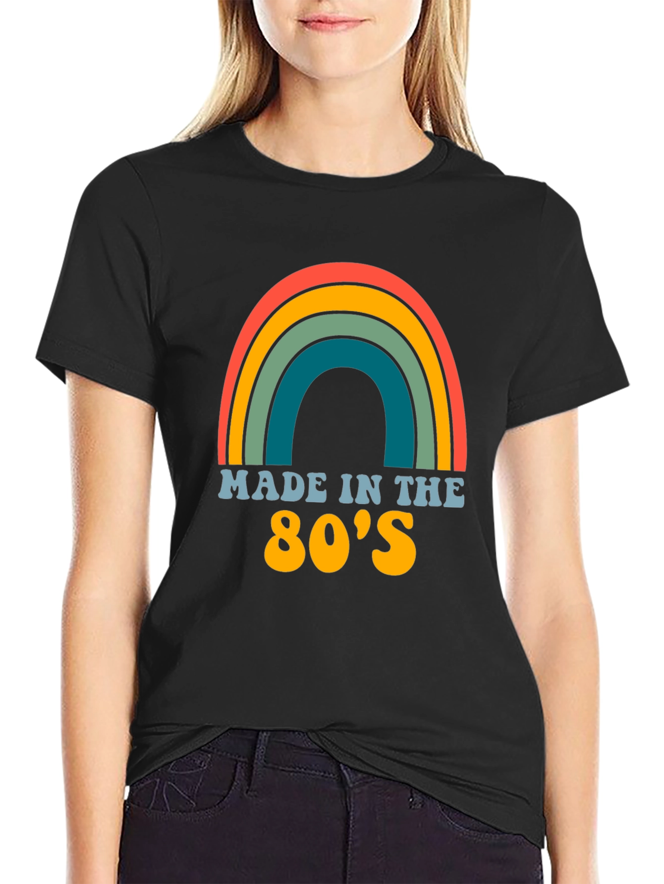 Black Made in the 80's Retro Rainbow T-Shirt view 2