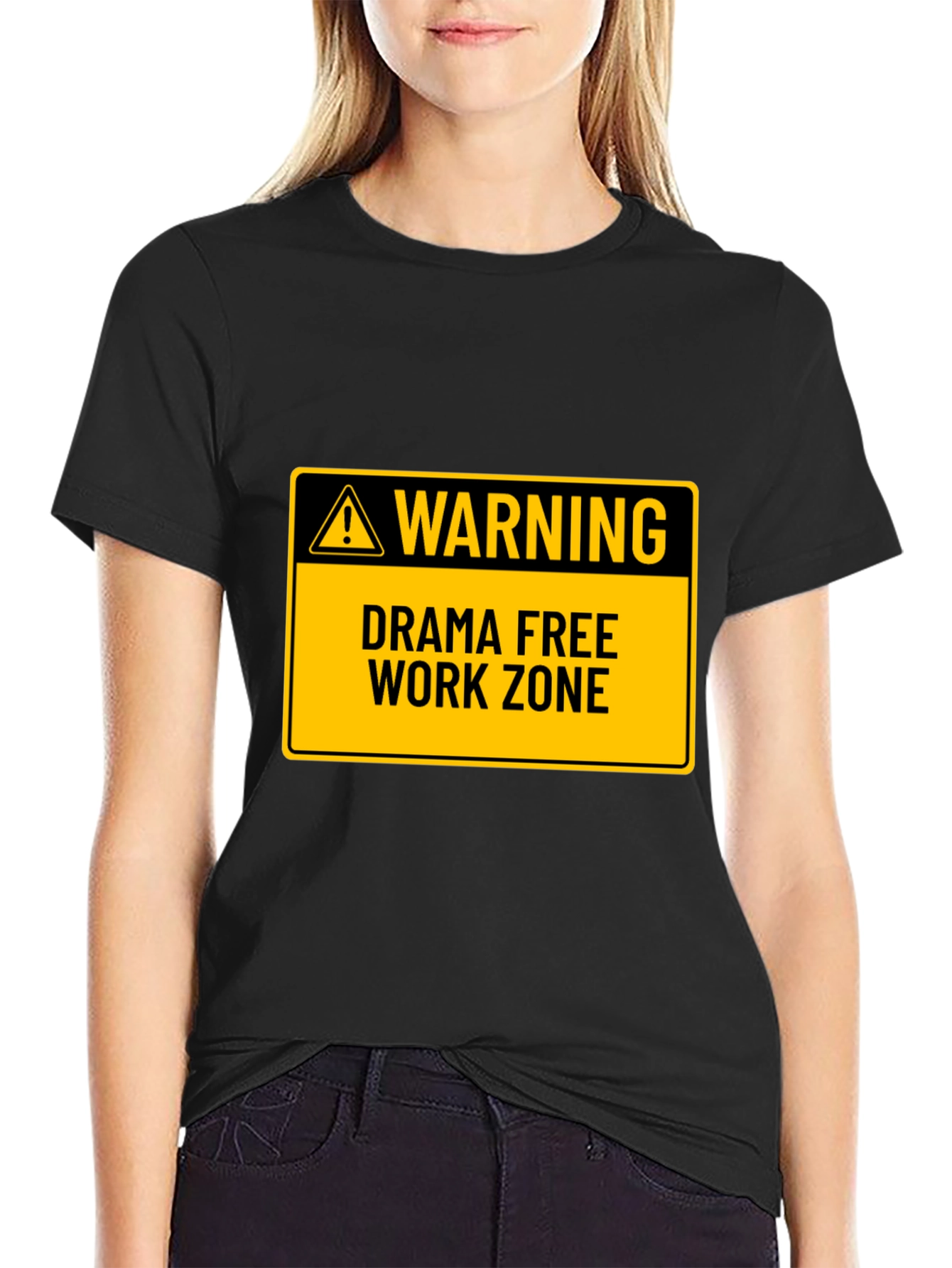 Black Drama Free Work Zone T-Shirt - Novelty Graphic Tee view 2