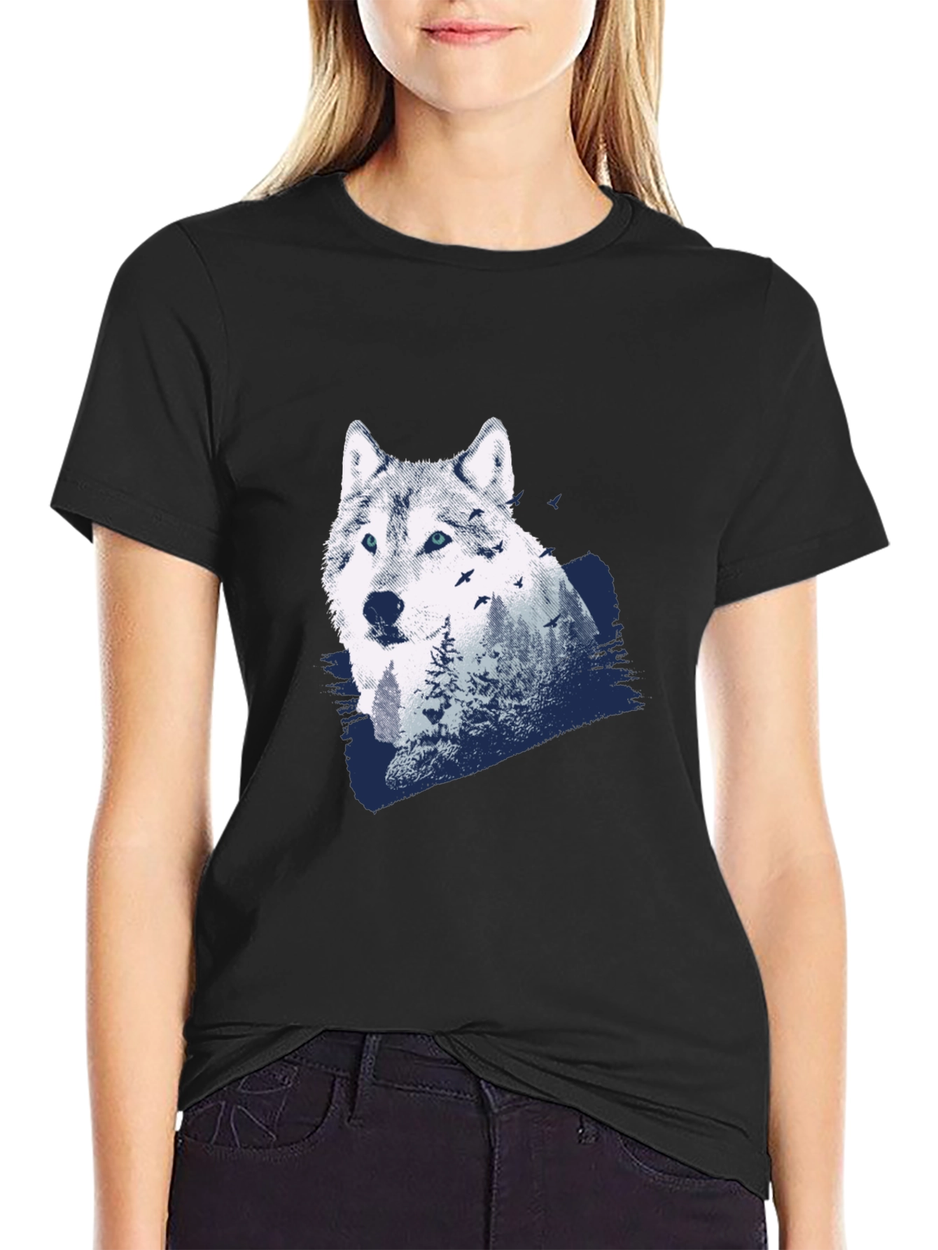 Black Wolf Graphic Print T-Shirt view 2