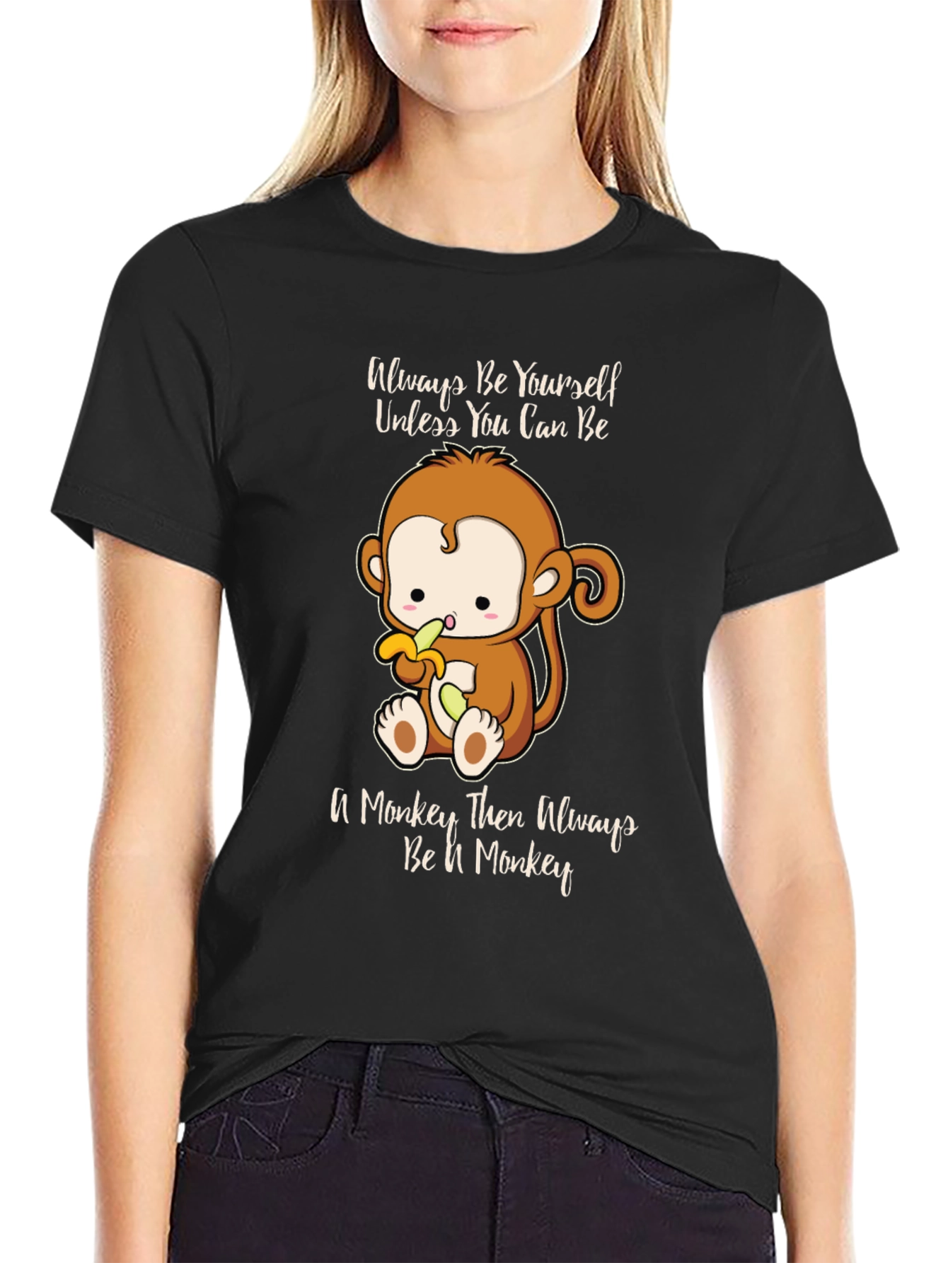 Black Funny Monkey T-Shirt - Always Be Yourself Graphic Tee view 2
