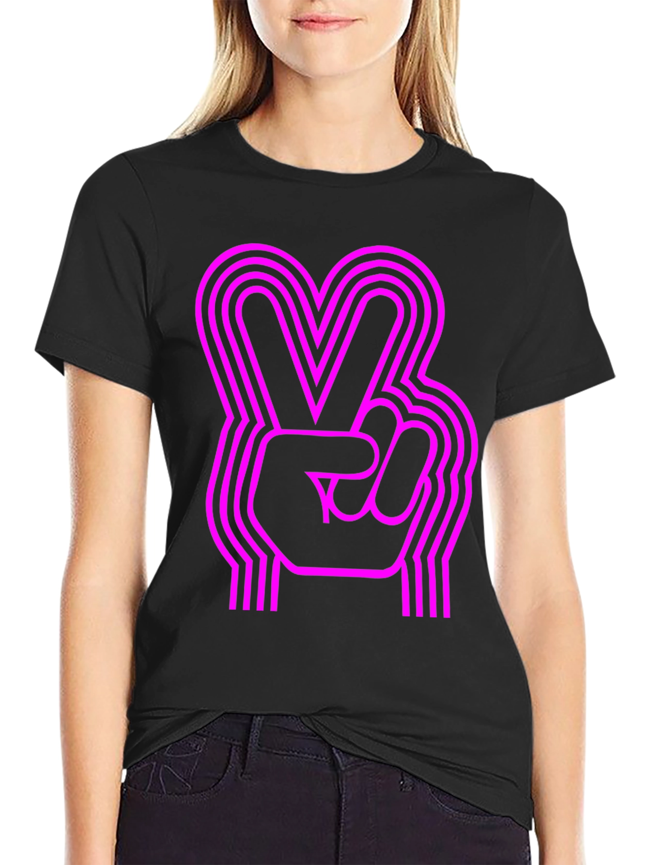 Black Retro Peace Sign Graphic Tee view 2