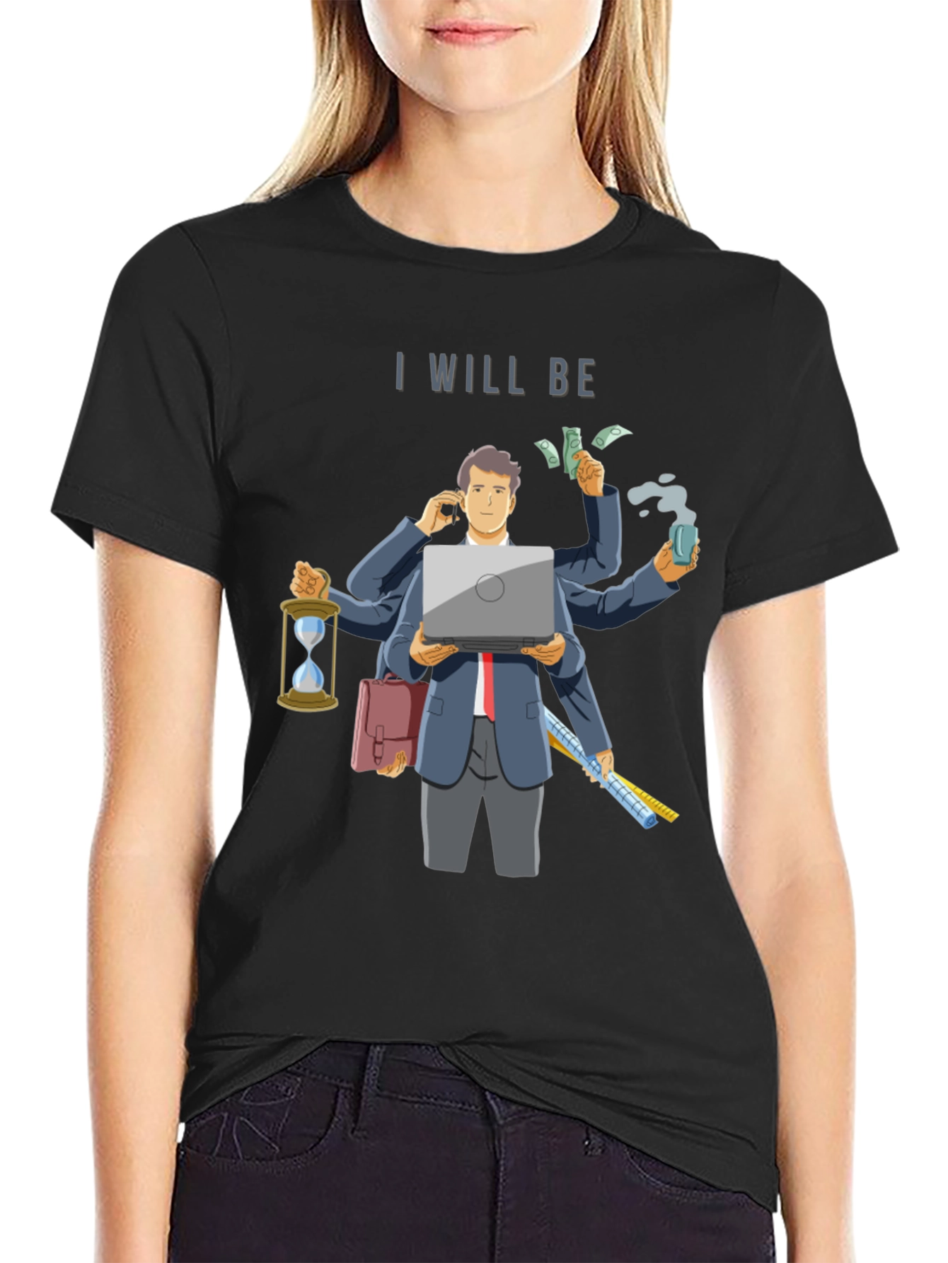 Black I Will Be Multitasking T-Shirt - Novelty Graphic Tee view 2