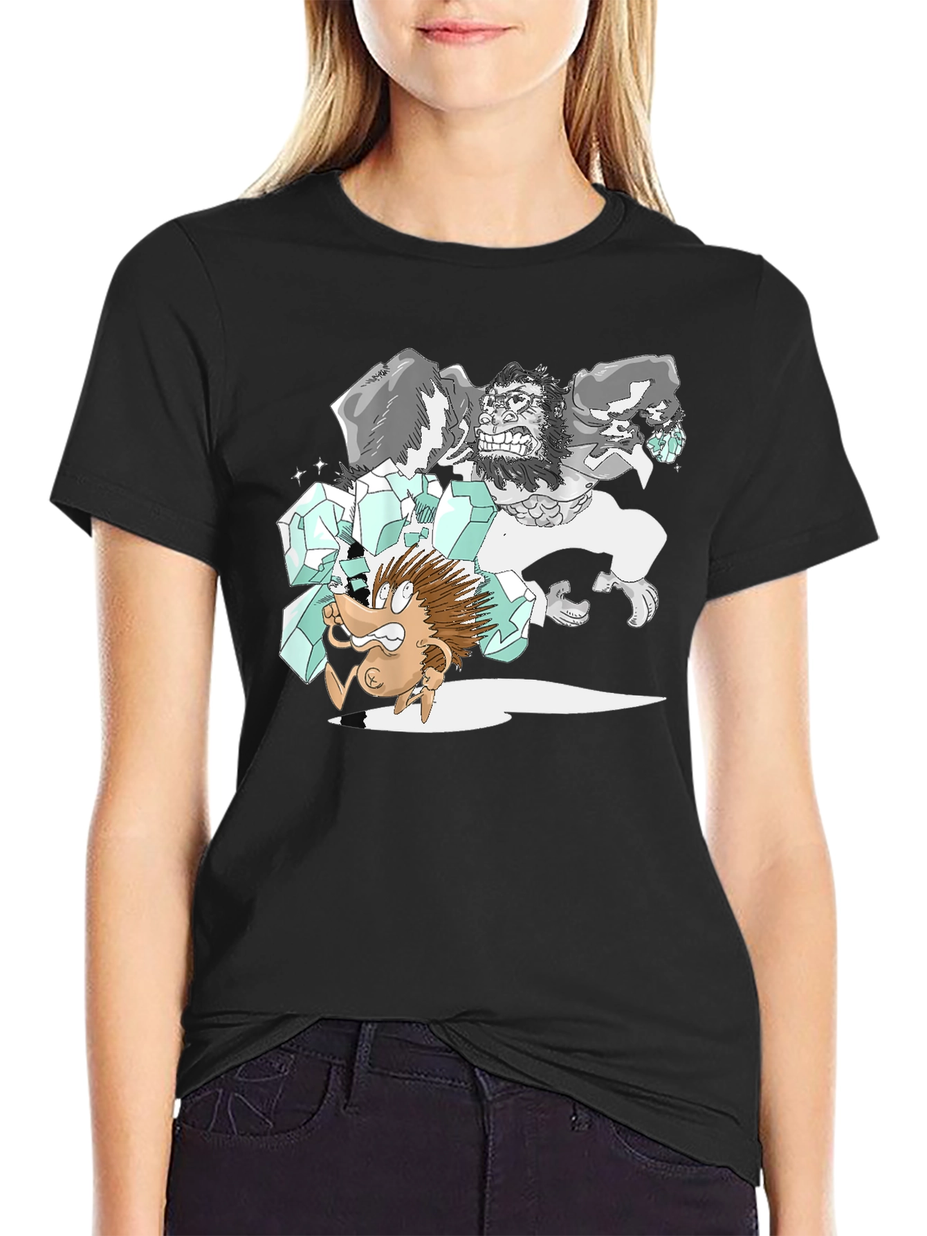 Black Cartoon Gorilla Graphic Tee - Black Cotton T-Shirt view 2