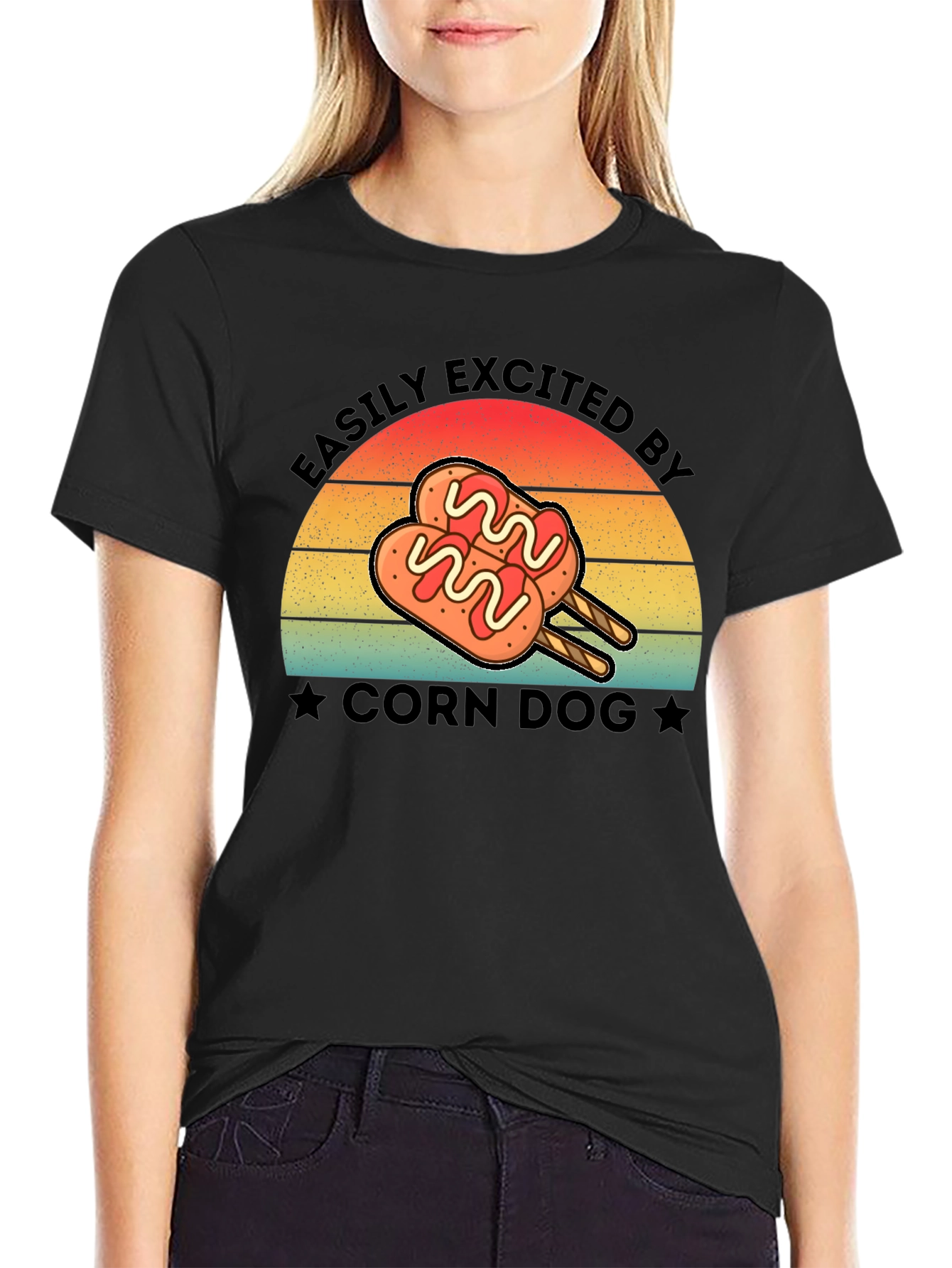 Black Corn Dog Lover T-Shirt - Easily Excited By Tee view 2