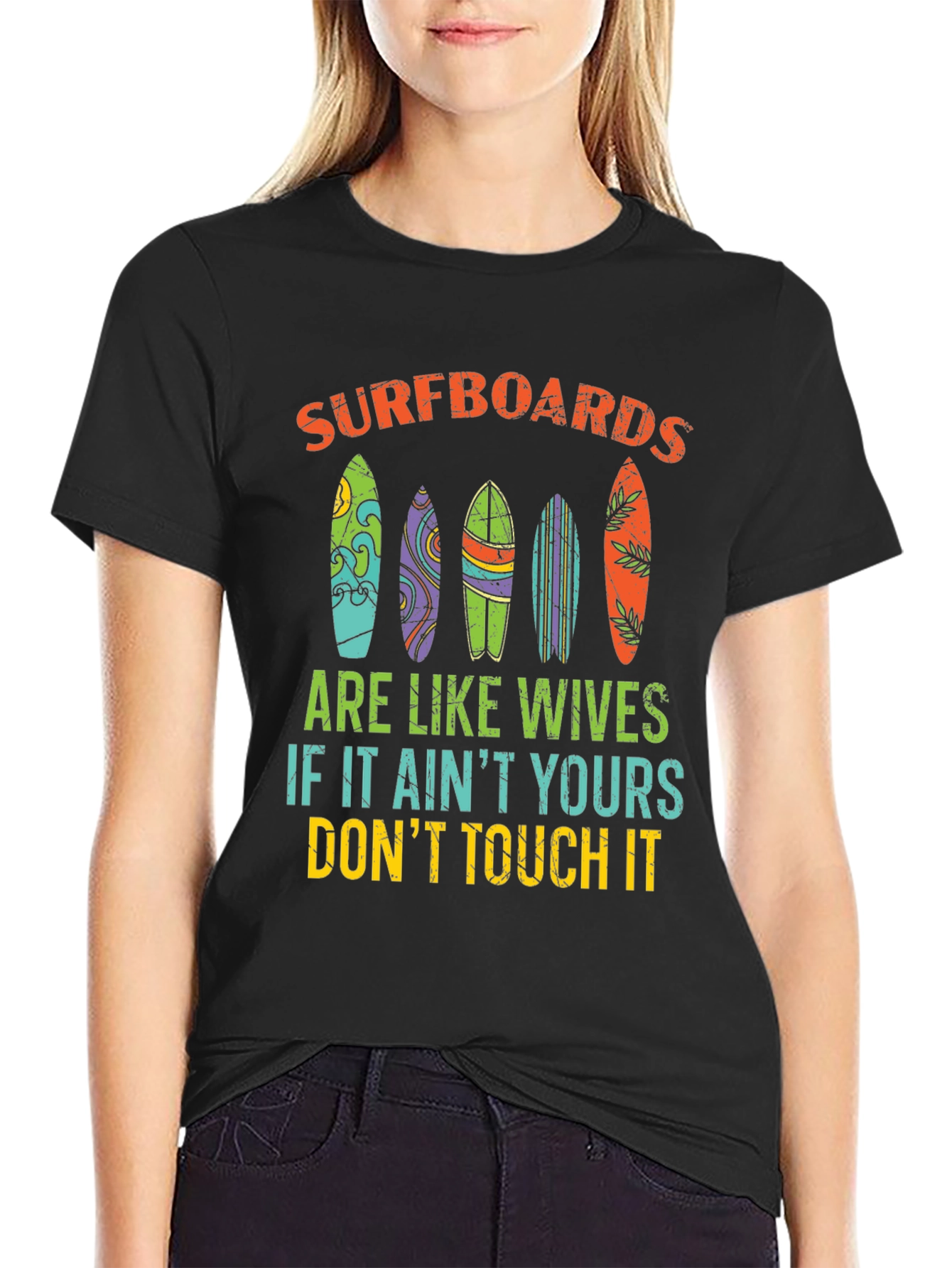 Black Surfboards Are Like Wives Graphic Tee view 2