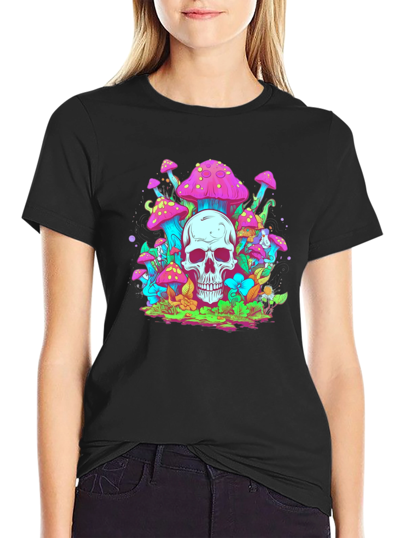 Black Skull Mushroom Graphic Tee - Black view 2