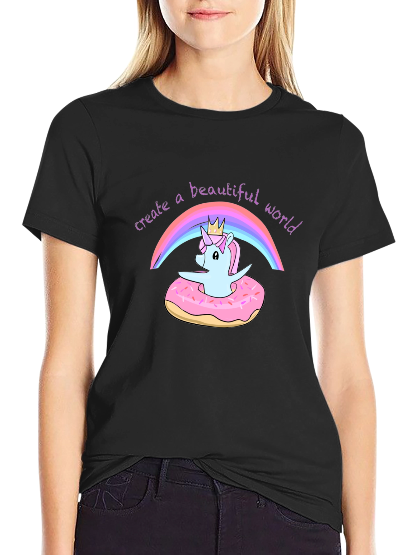 Black Unicorn Rainbow Graphic Tee view 2