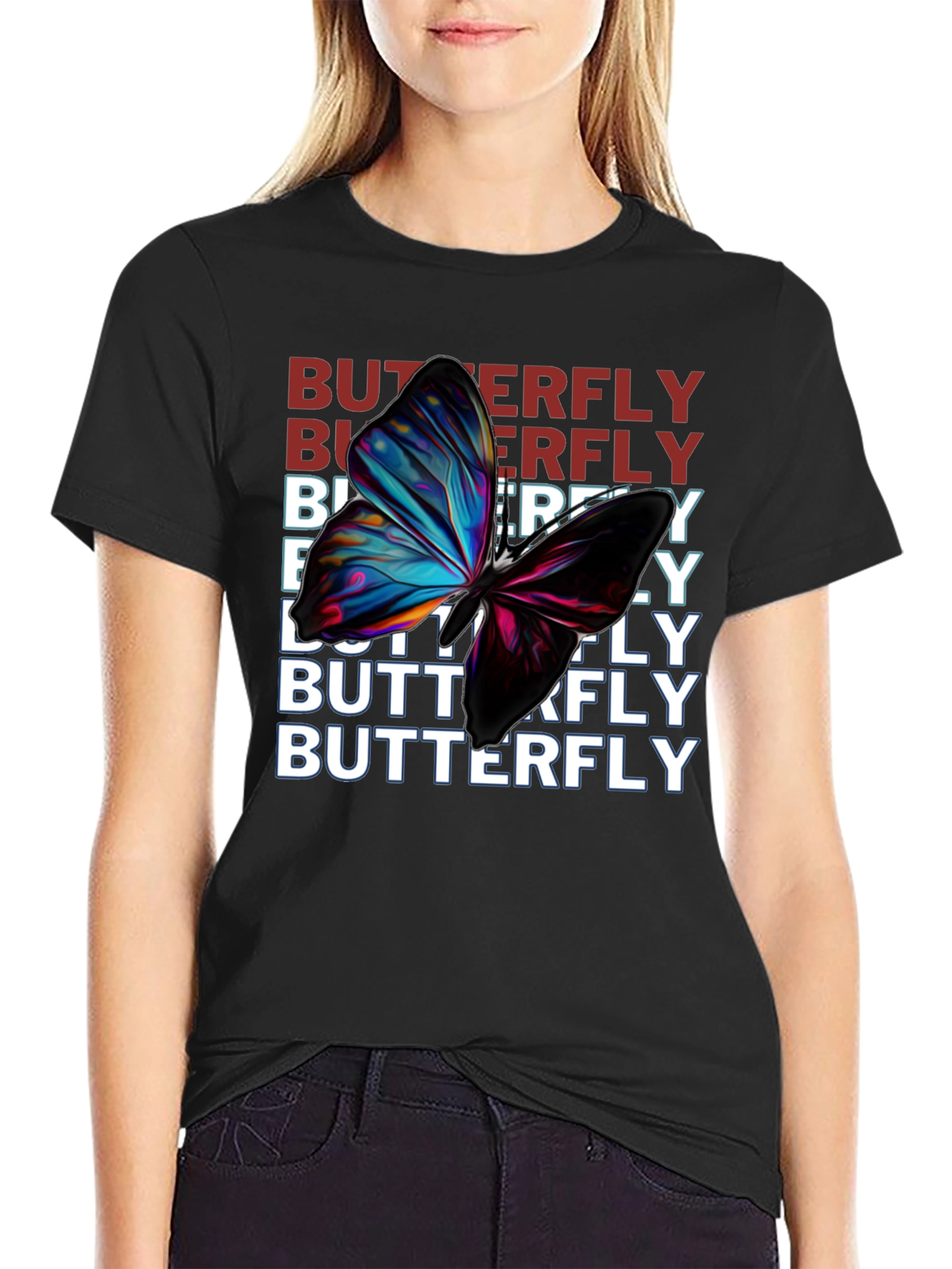 Black Butterfly Graphic Print Black T-Shirt view 2