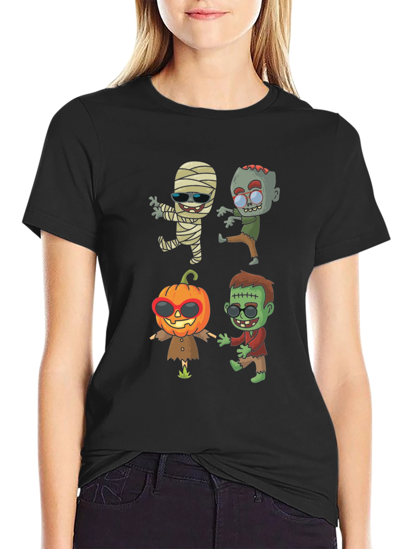 Black Halloween Cartoon T-Shirt view 2