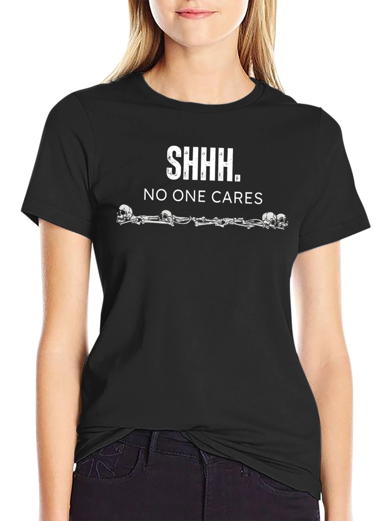 Black Shhh No One Cares Graphic T-Shirt - Black view 2