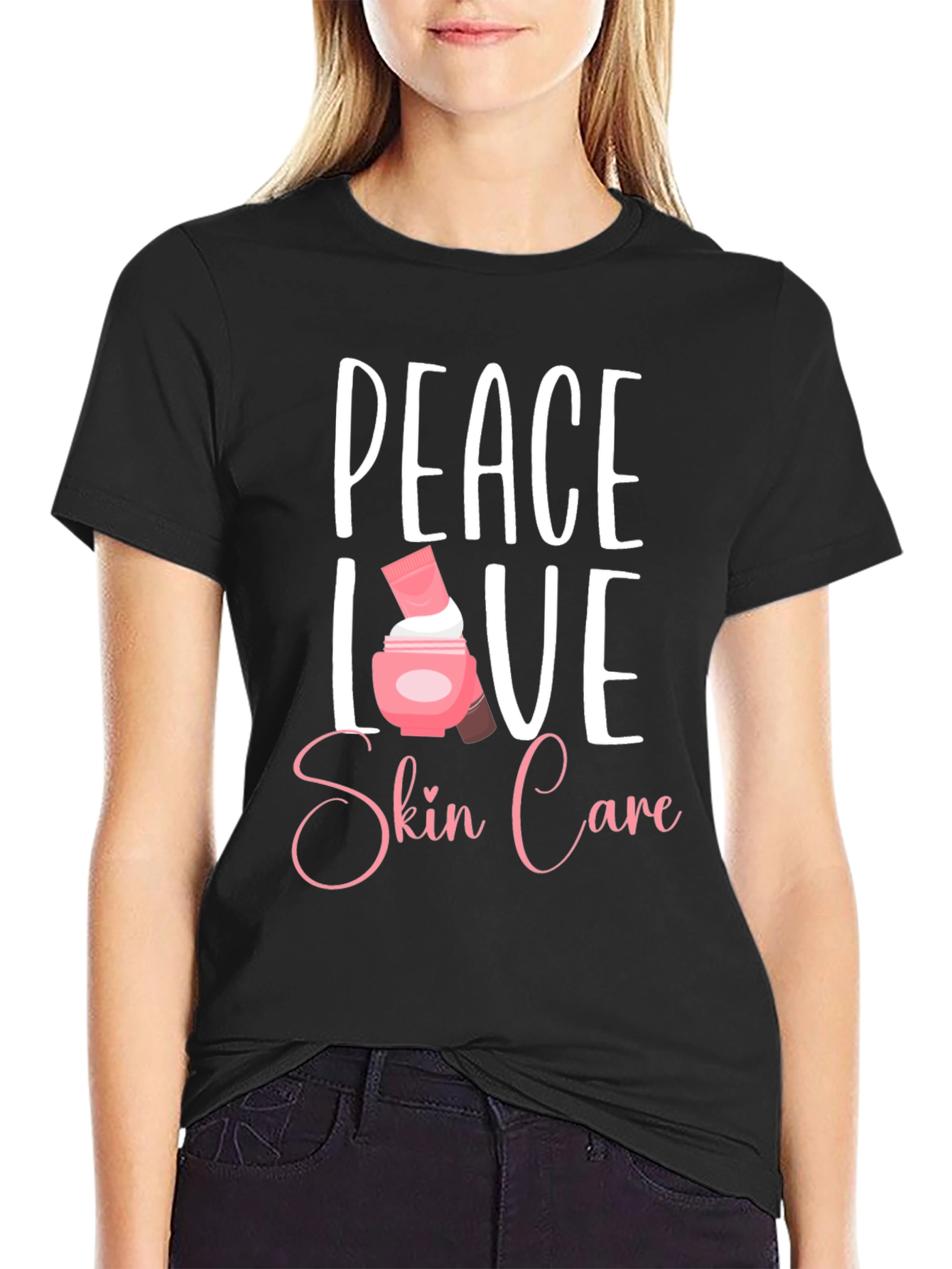 Black Peace Love Skin Care T-Shirt - Black view 2