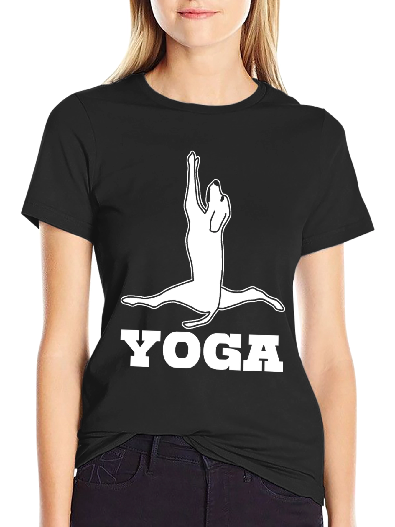 Black Yoga Dog Graphic Tee - Black Cotton Shirt view 2