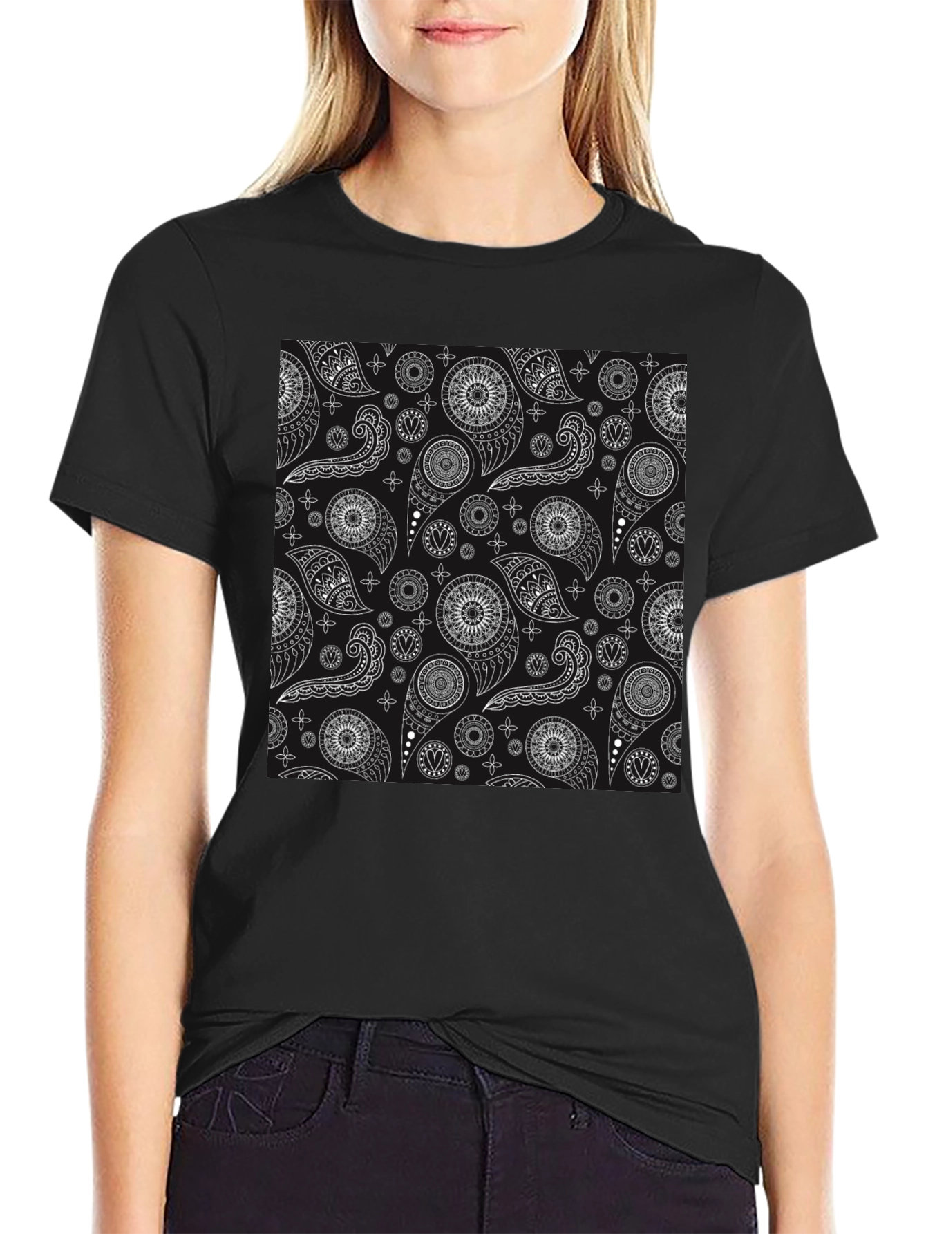Black Black Paisley Pattern T-Shirt - Stylish and Unique view 2