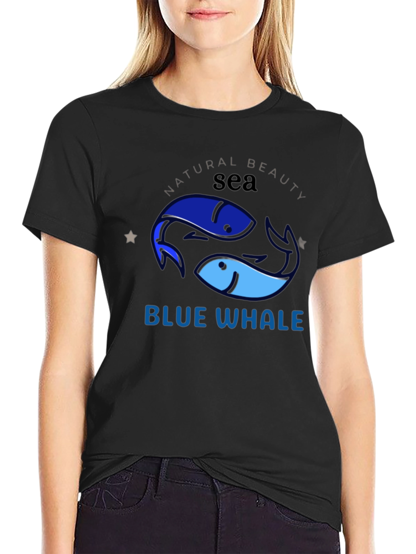 Black Blue Whale Sea Graphic T-Shirt view 2