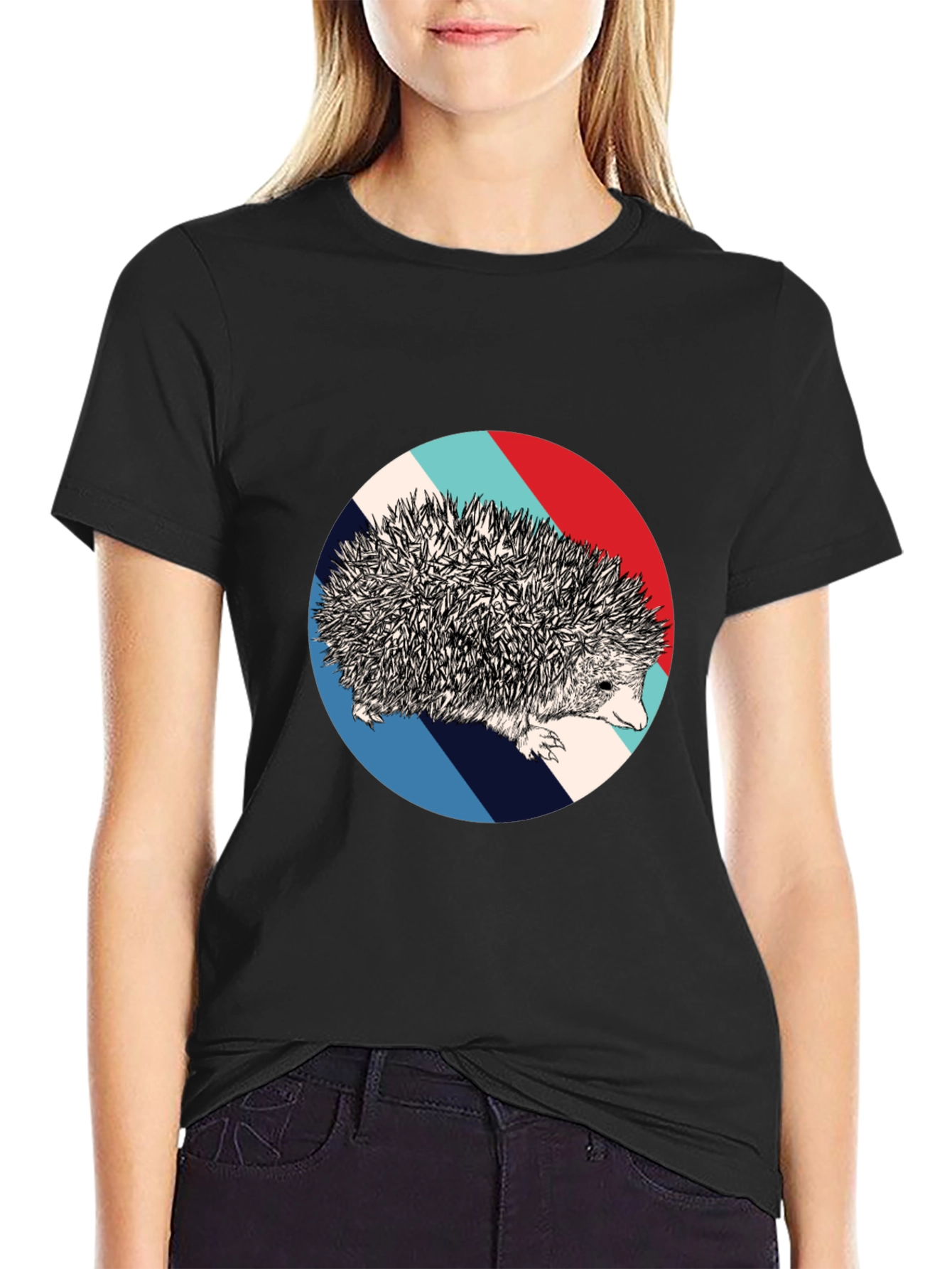 Black Hedgehog Circle Graphic Tee - Unique Design view 2