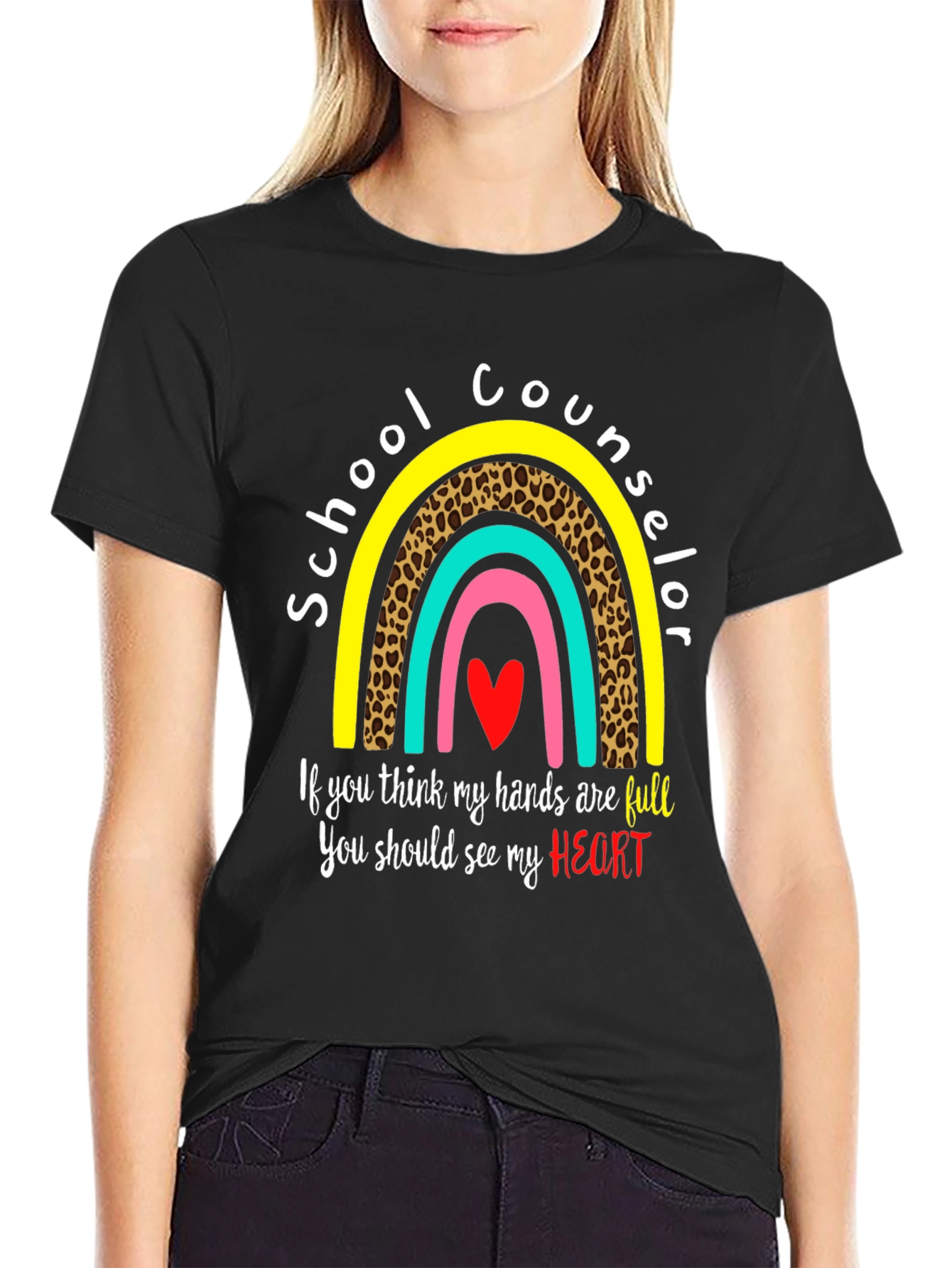 School Counselor T-Shirt: Full Heart, Rainbow Design - 2
