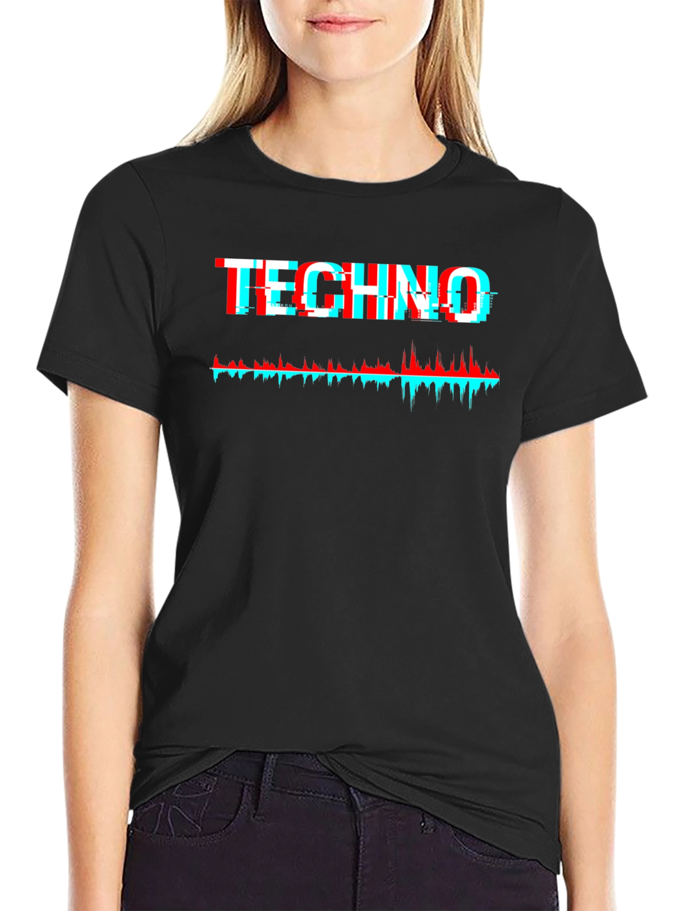 Black Techno Glitch Graphic Tee - Black view 2