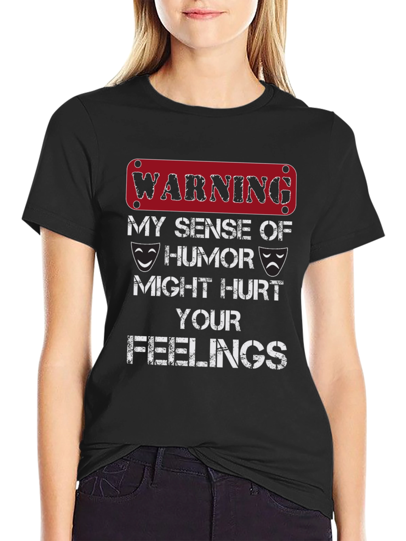 Black Warning Sense of Humor T-Shirt view 2