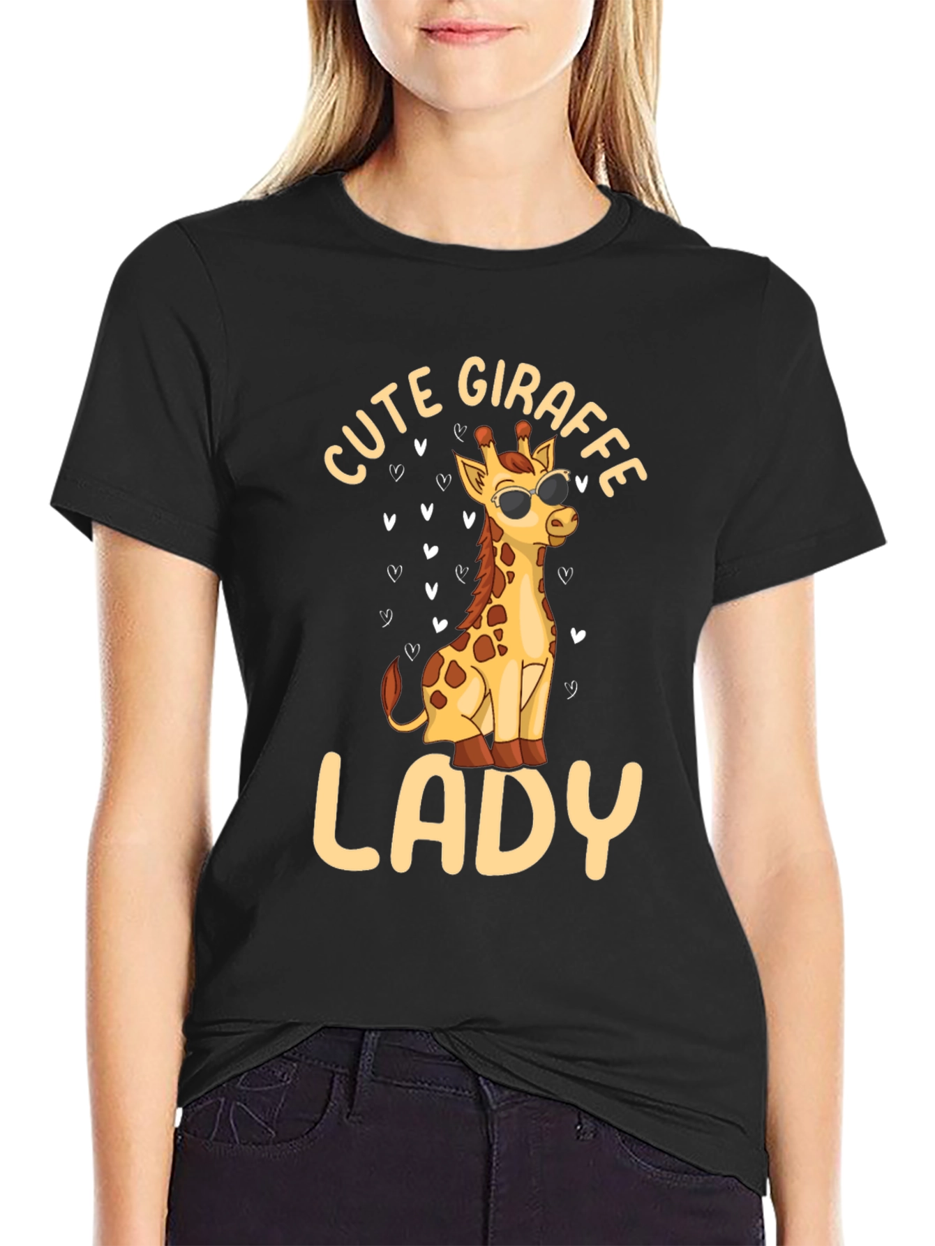 Black Cute Giraffe Lady T-Shirt - Stylish & Fun! view 2