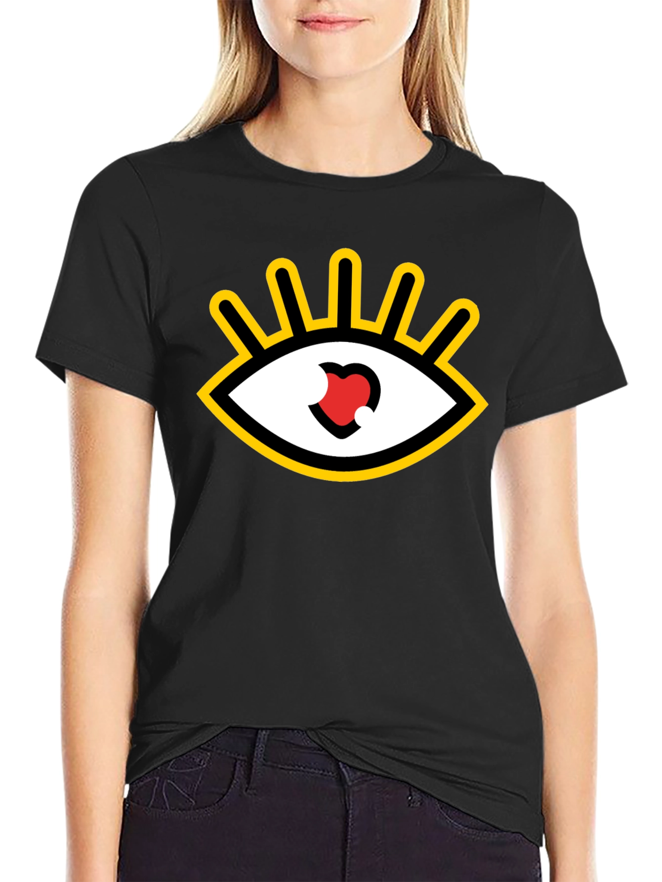 Black Eye Heart Graphic Tee - Black Casual Shirt view 2