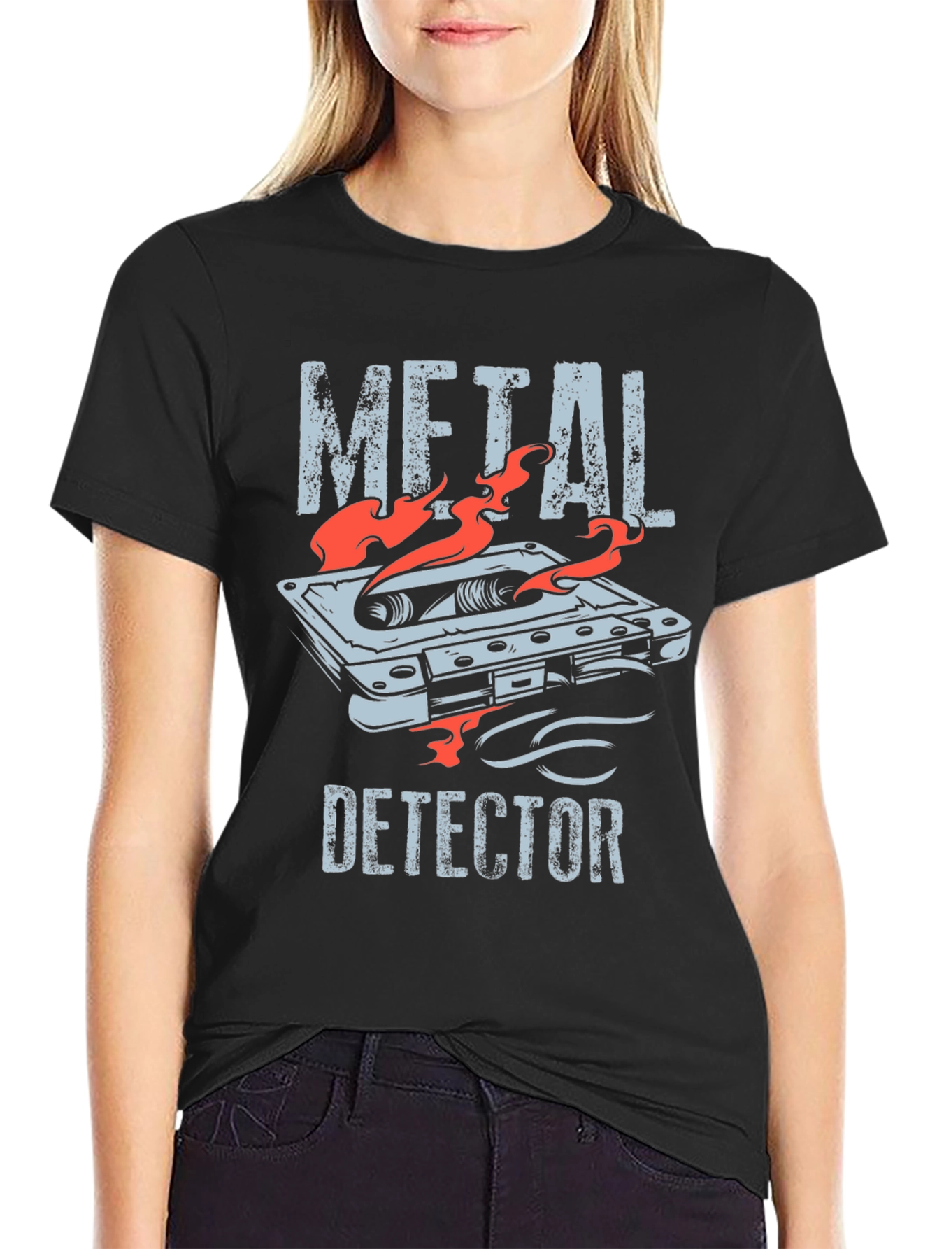 Black Metal Detector Cassette Tape Graphic T-Shirt view 2