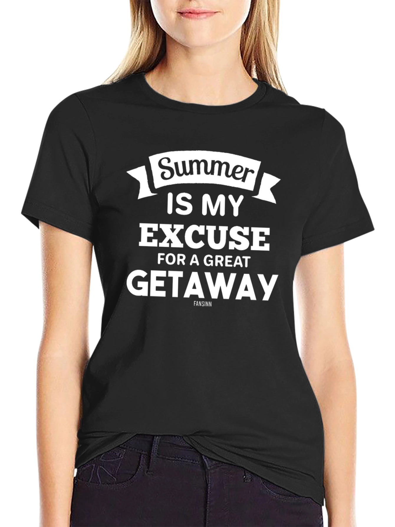 Black Summer Getaway Graphic Tee - Black Cotton T-Shirt view 2